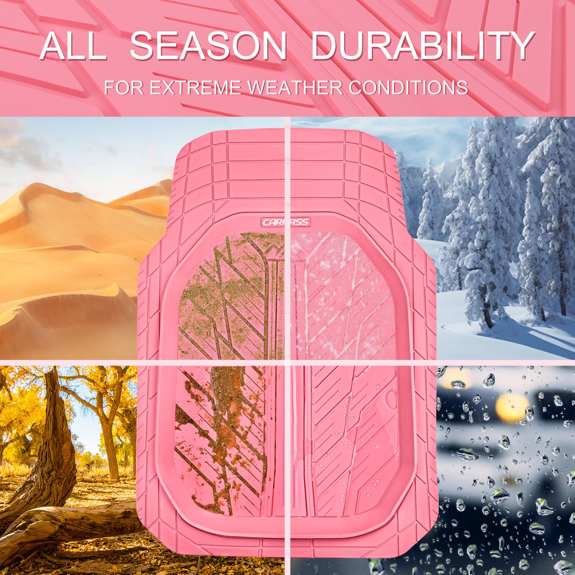 Car Pass Deepdish Pink Floor Mats For Cars Full Set,Heavy Duty Rubber Car Mats 3-Piece,Universal Waterproof Trim-To Fit Automoti