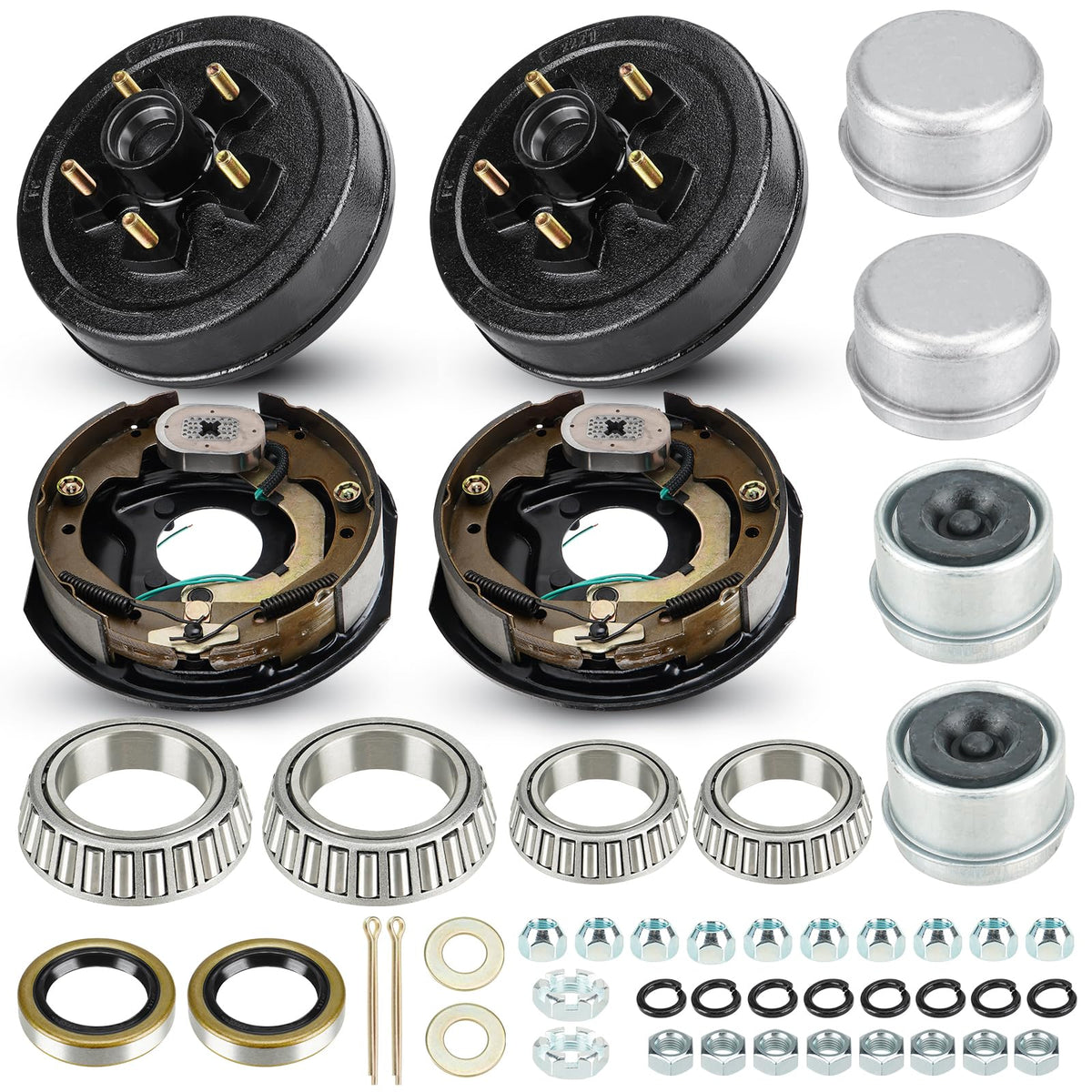 Trailer Axle Electric Brake Kit, Pair Of 5 Hole- 5'' Bolt Circle Brake Drum With 10'' X2-1/4'' Maual Adjusting Electric Brakes F