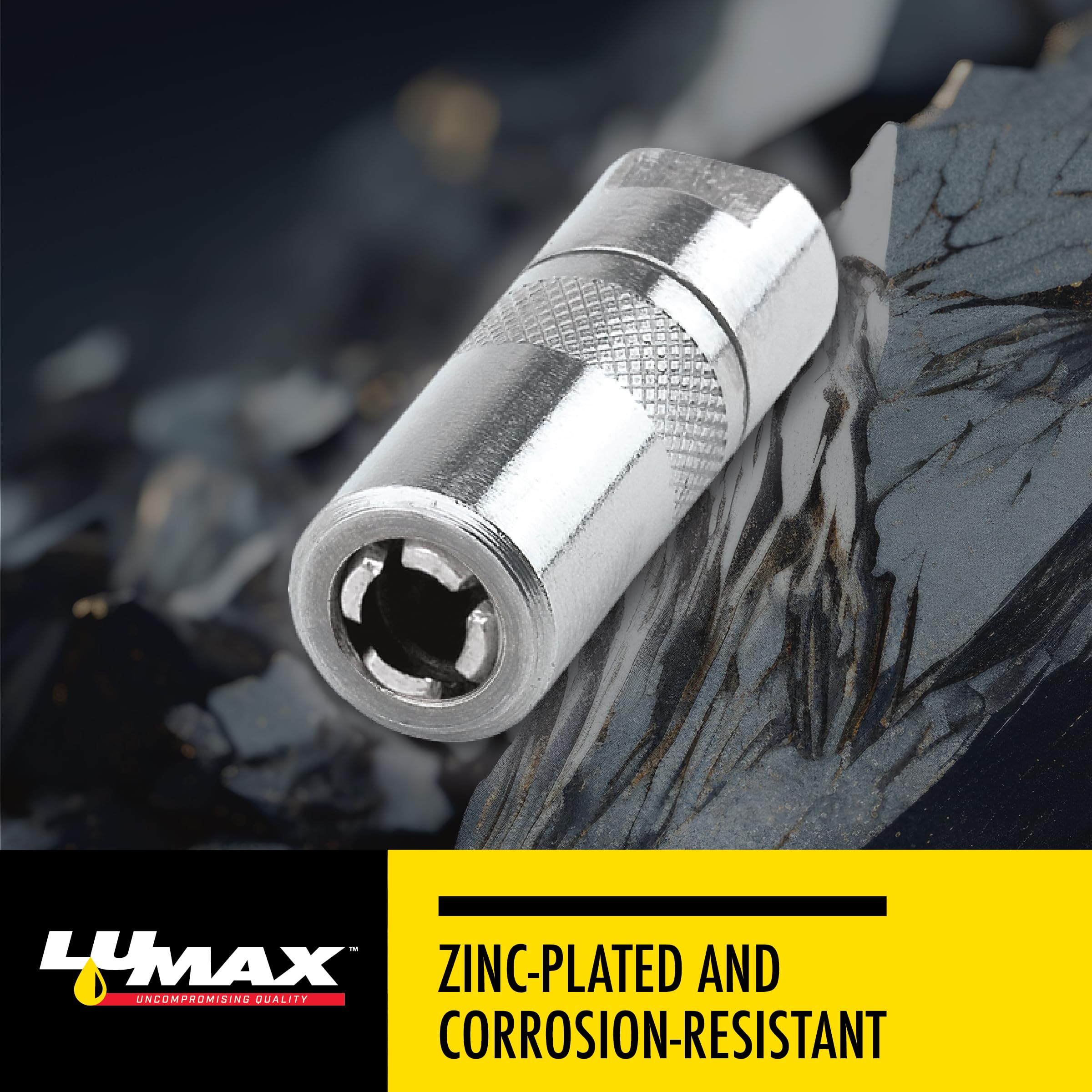 Lumax Lx-1400 Silver 1/8'' Npt Standard Grease Coupler For Grease Guns. Has Four Hardened Steel Jaws For Durability. Has Four Ha