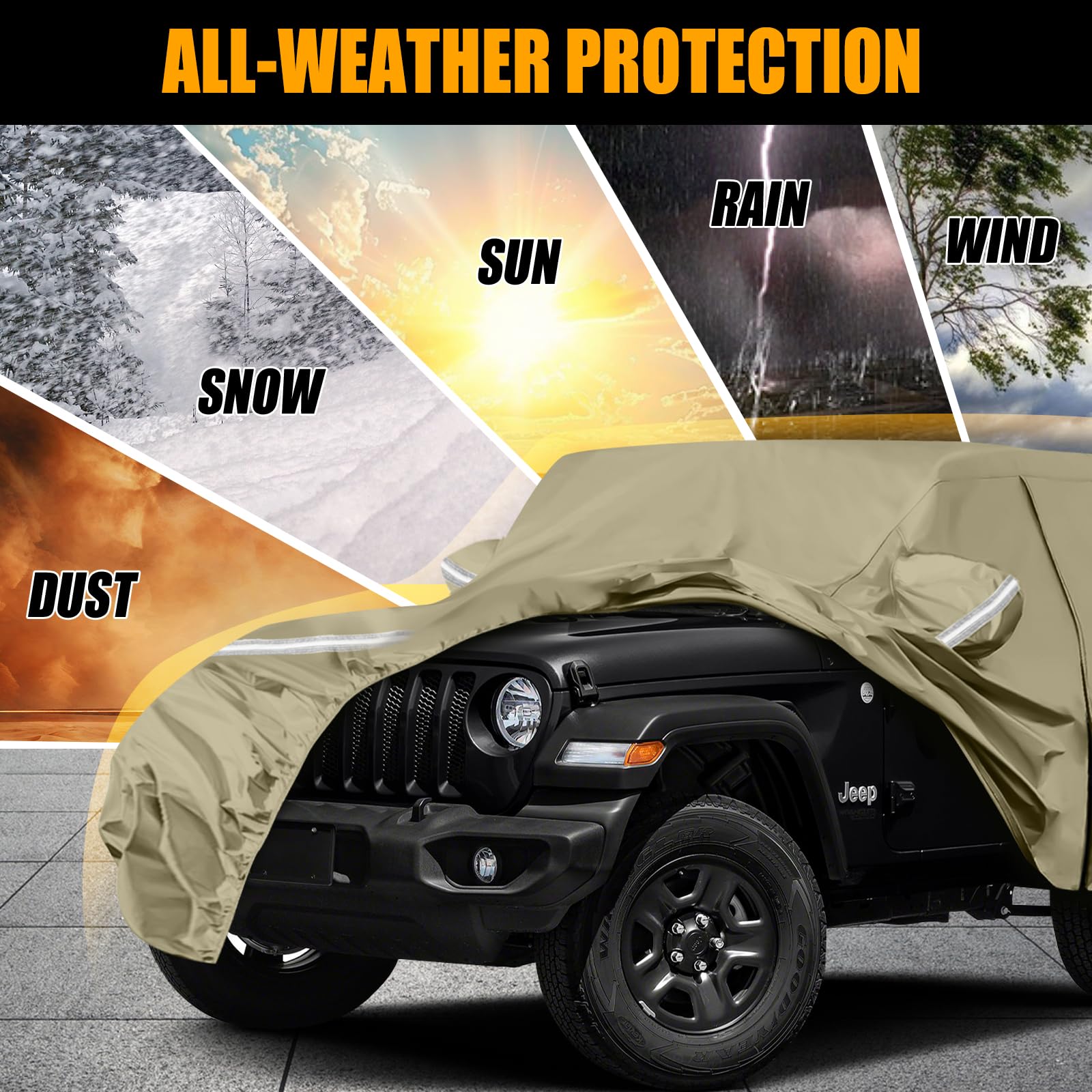 Waterproof Car Covers Replace for 2007-2025 Jeep Wrangler 2 Door, Multilayer Heavy Duty with Cotton Liner All Weather Car Cover