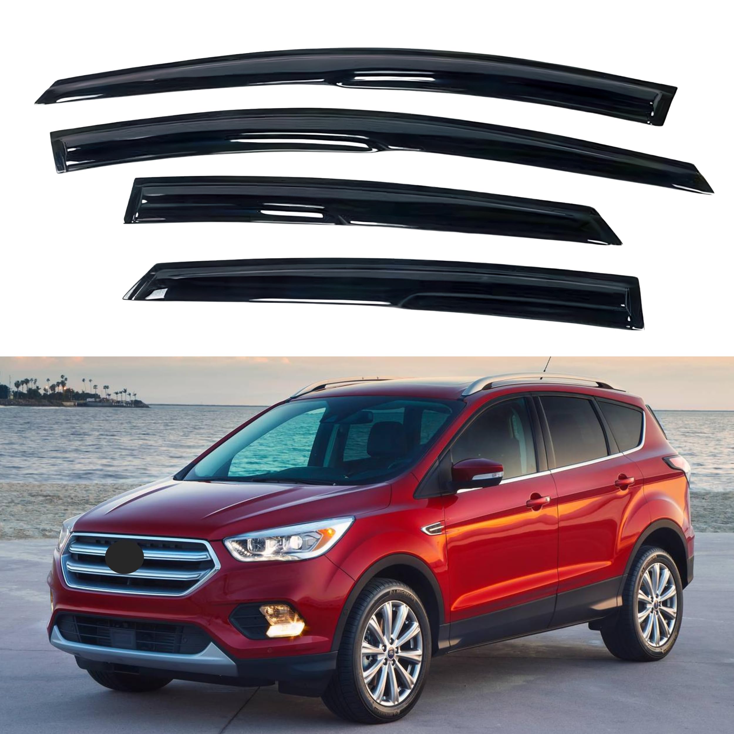 Ig Window Visor For Ford Escape 2013-2019, Rain Guard Tape-On Extra Durable Sun Wind Side Vent Window Deflector Mugen Style, 201