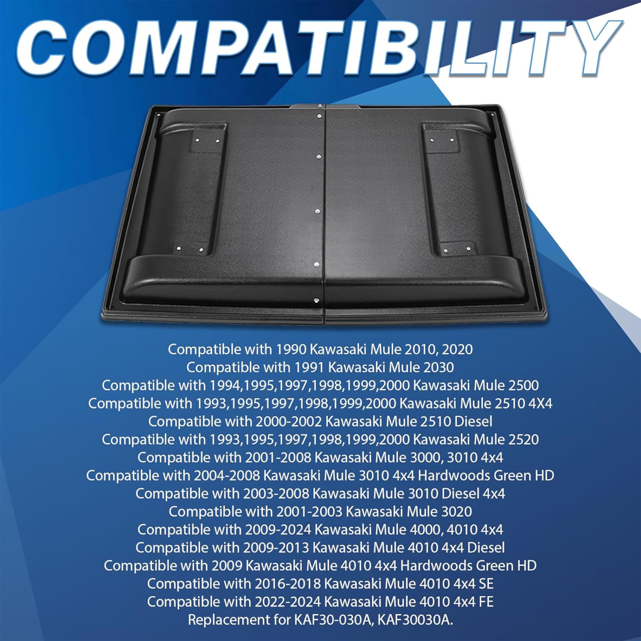 Kuafu Hard Roof Top Compatible With 1990-2024 Kawasaki Mule 2010 2020 2030 2500 2510 2520 3000 3010 3020 4000 4010 Diesel 4X4 Fe Se Replacement For Kaf30-030A Top Roof Plastic Black
