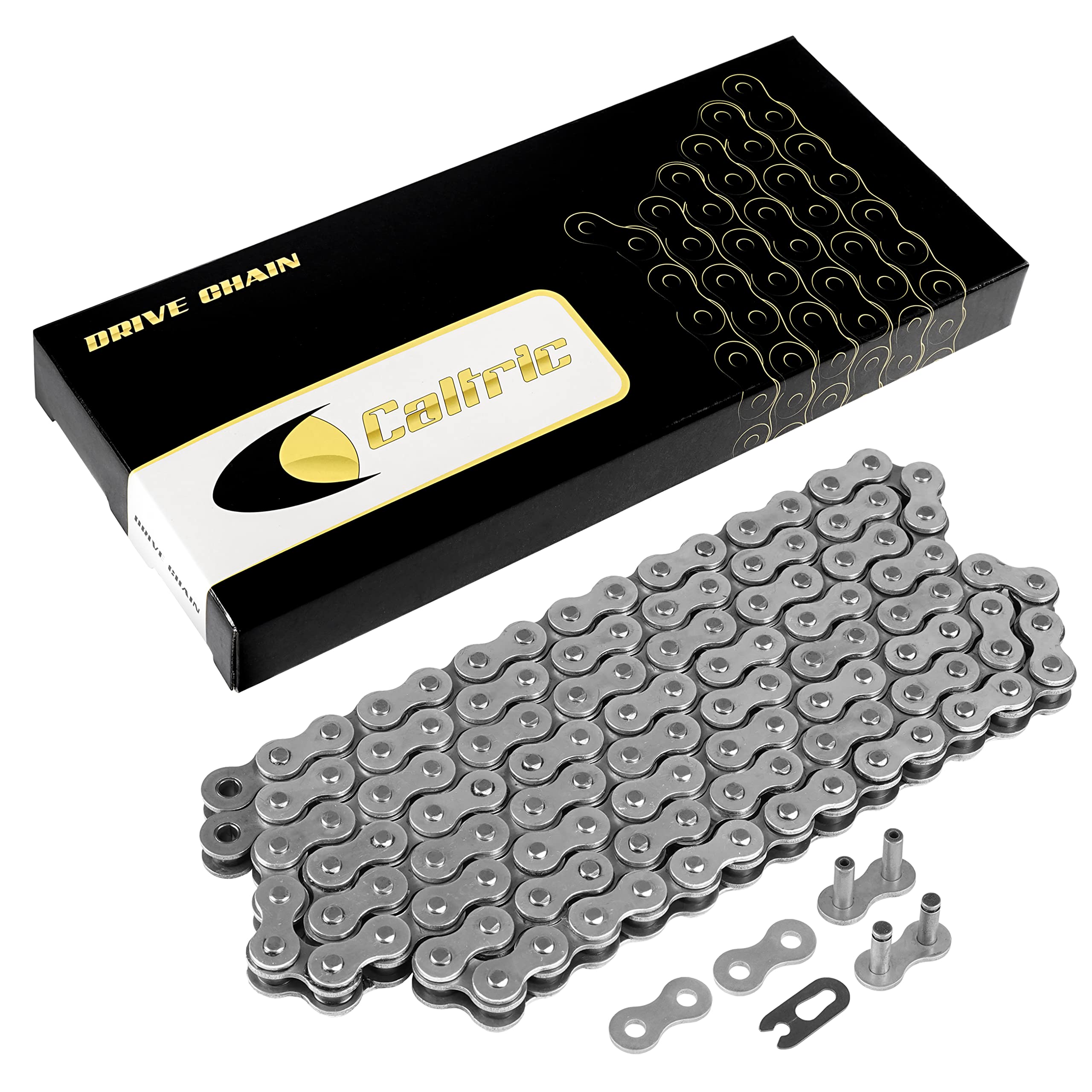 Caltric 520-Pitch 120-Links Non-Oring Drive Chain Compatible for ATV/UTV/Quad/Side X Side/Motorcycle/Dirtbike/with Rivet and Cli