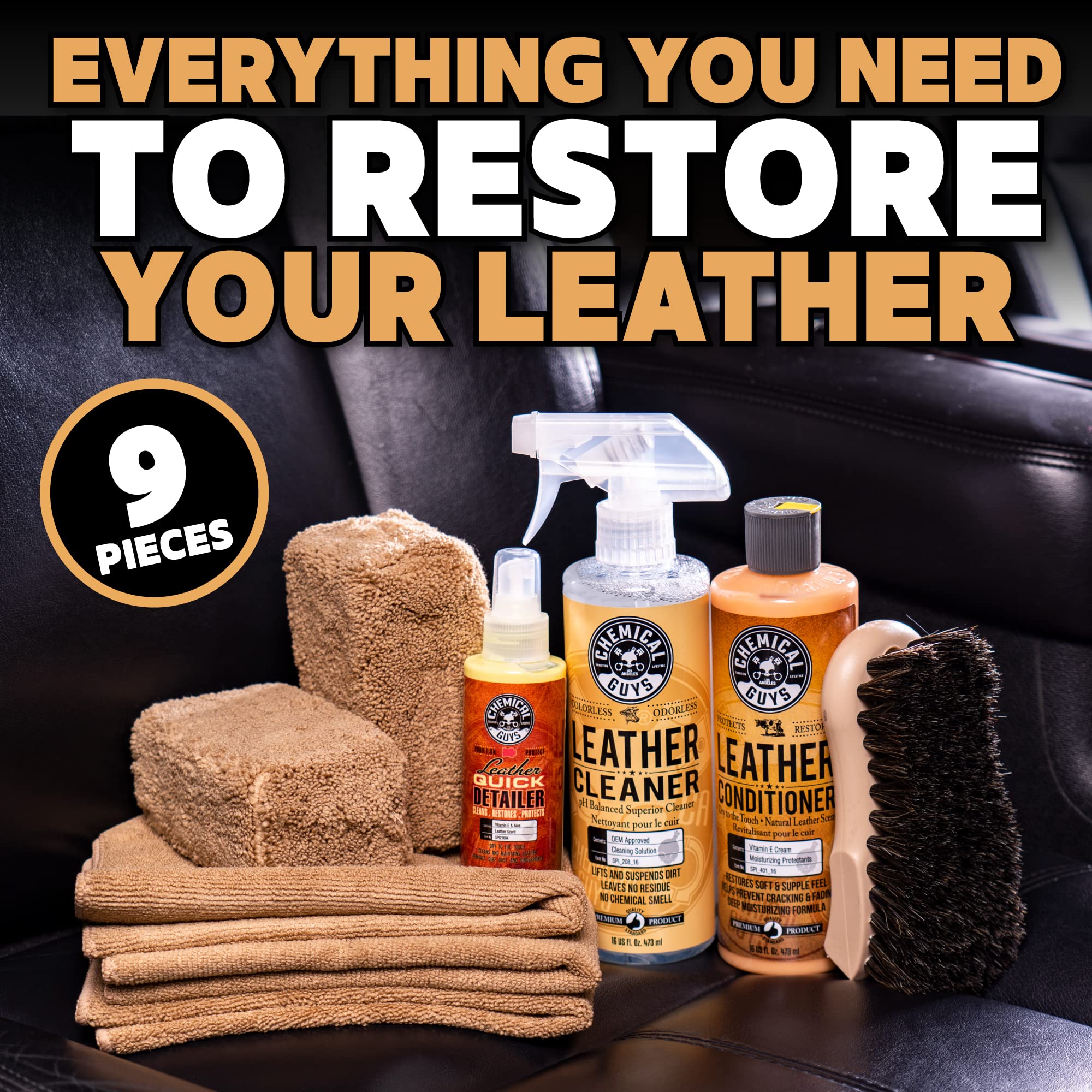 Chemical Guys HOL303 Leather Cleaner and Conditioner Detailing Kit, for Interiors, Apparel, Furniture, Boots, and More (Works on
