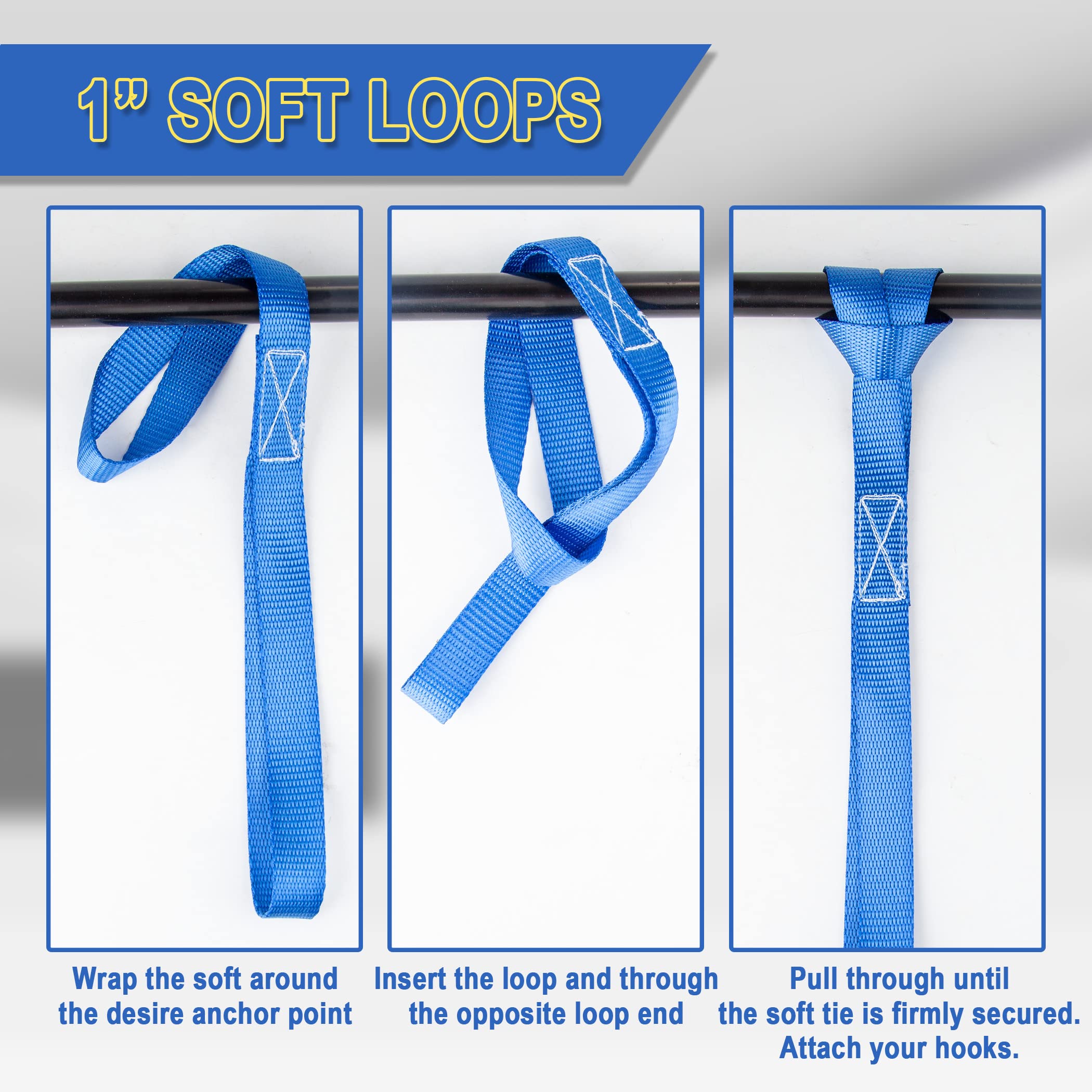 Cartman Soft Loop Tie-Down Straps In Blue Color, 8Pk X 18In, 3600Lbs