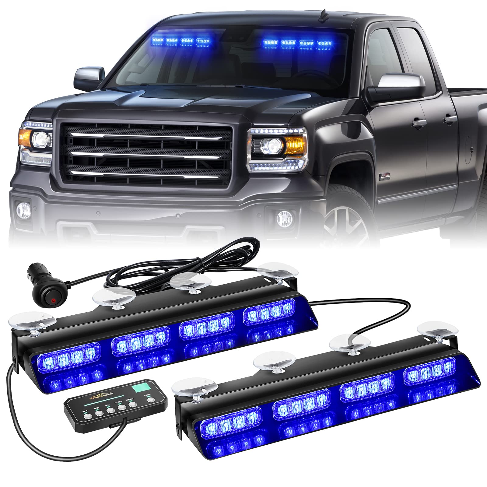 Xridonsen Emergency Dash Strobe Lights Safety Flashing Warning Hazard Interior Front/Rear Windshield Deck Split Light Bar W/Suct