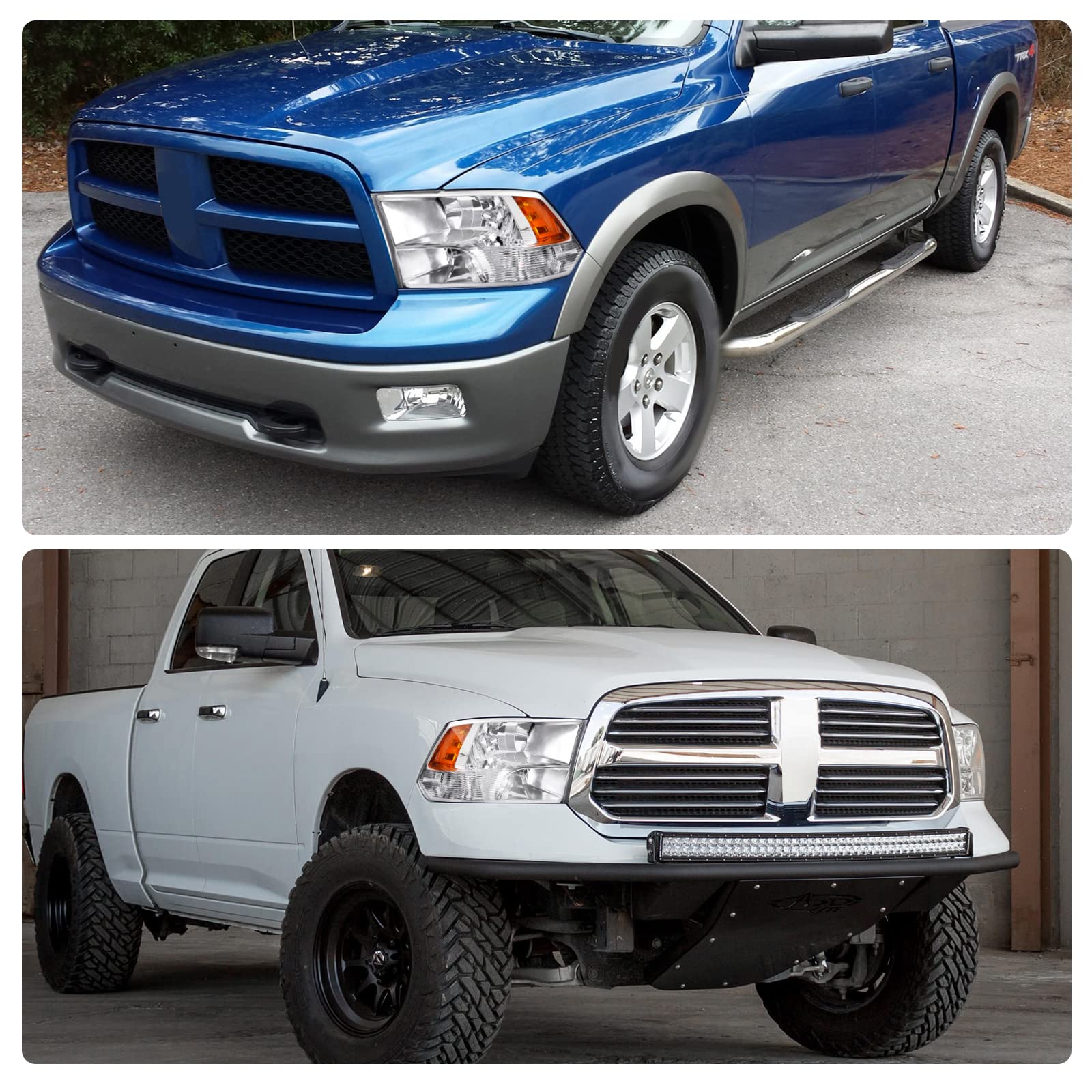 Dwvo Headlight Assembly Compatible With 2009-2018 Dodge Ram 1500/10-18 Dodge Ram 2500 3500/19-22 Ram 1500 Classic Pickup Headlamp Replacement Chrome Housing Amber Reflector (Quad Models Only)