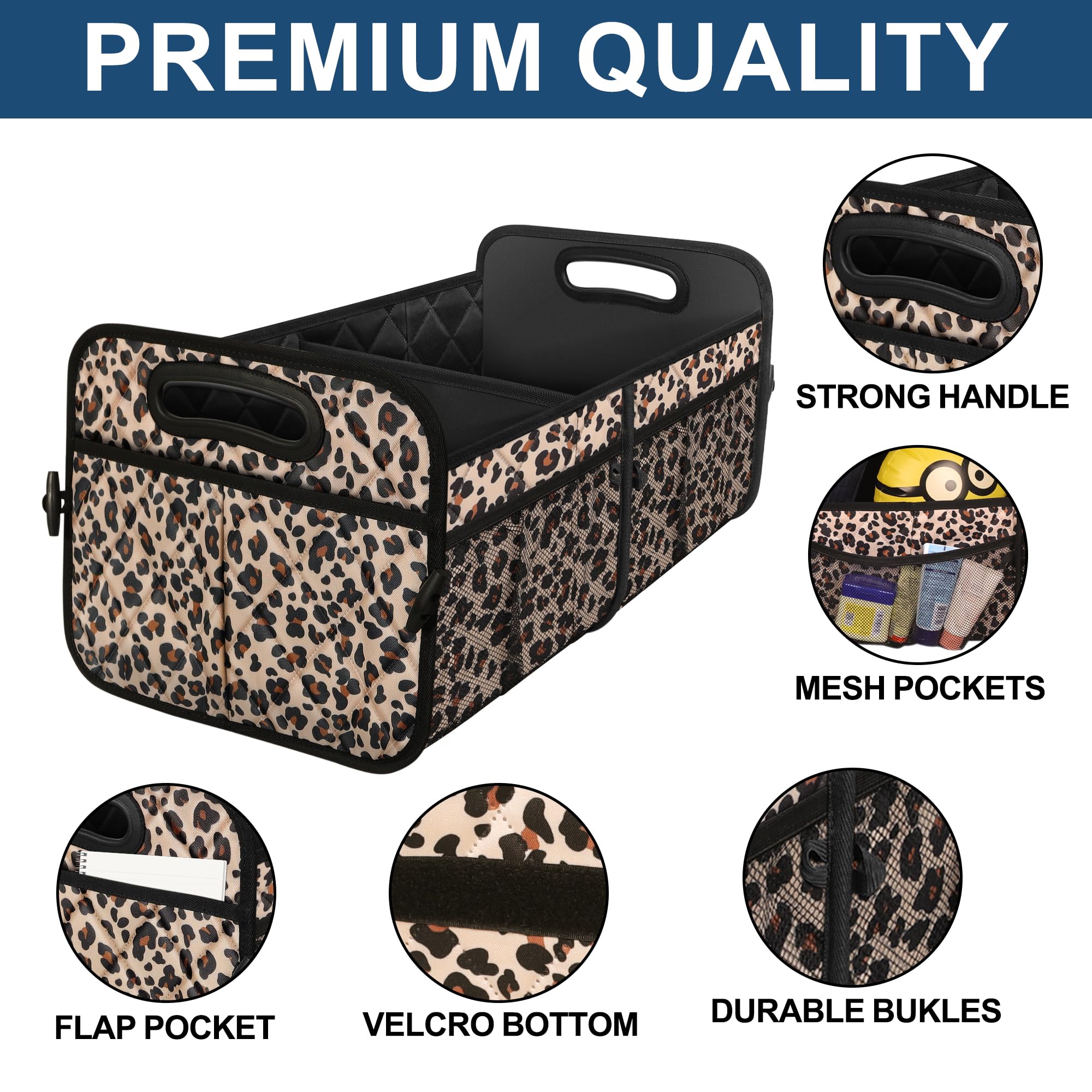 Deosk Trunk Organizer for Car, Collapsible Car Organziers and Storage with 6 Pockets, 50L Multi-Compartment Car Trunk Organzier,