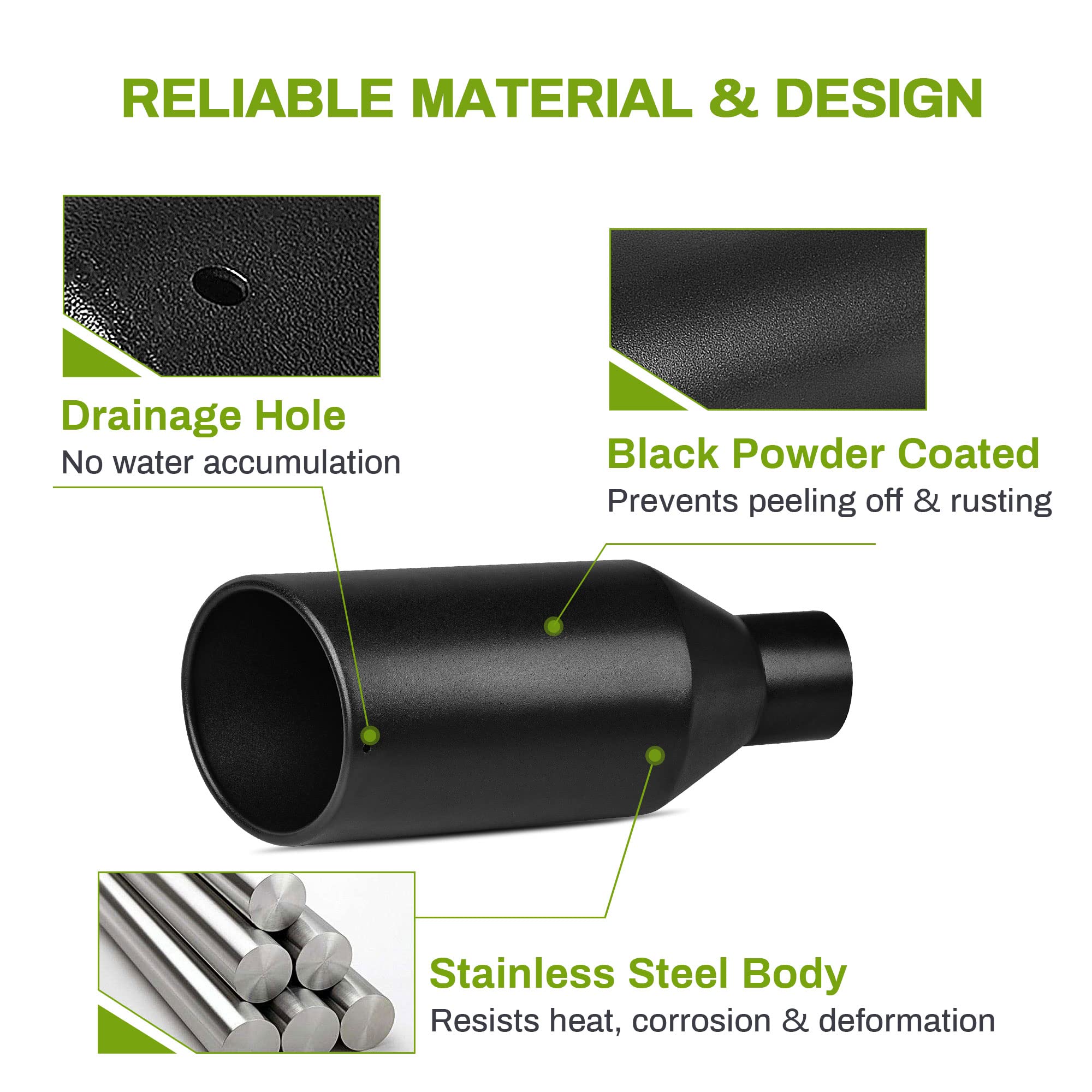 Autosaver88 3 Inch Inlet Exhaust Tip, 3'' Inlet 6'' Outlet 15'' Long Stainless Steel Exhaust Tips, Black Powder Coated Finish Ta