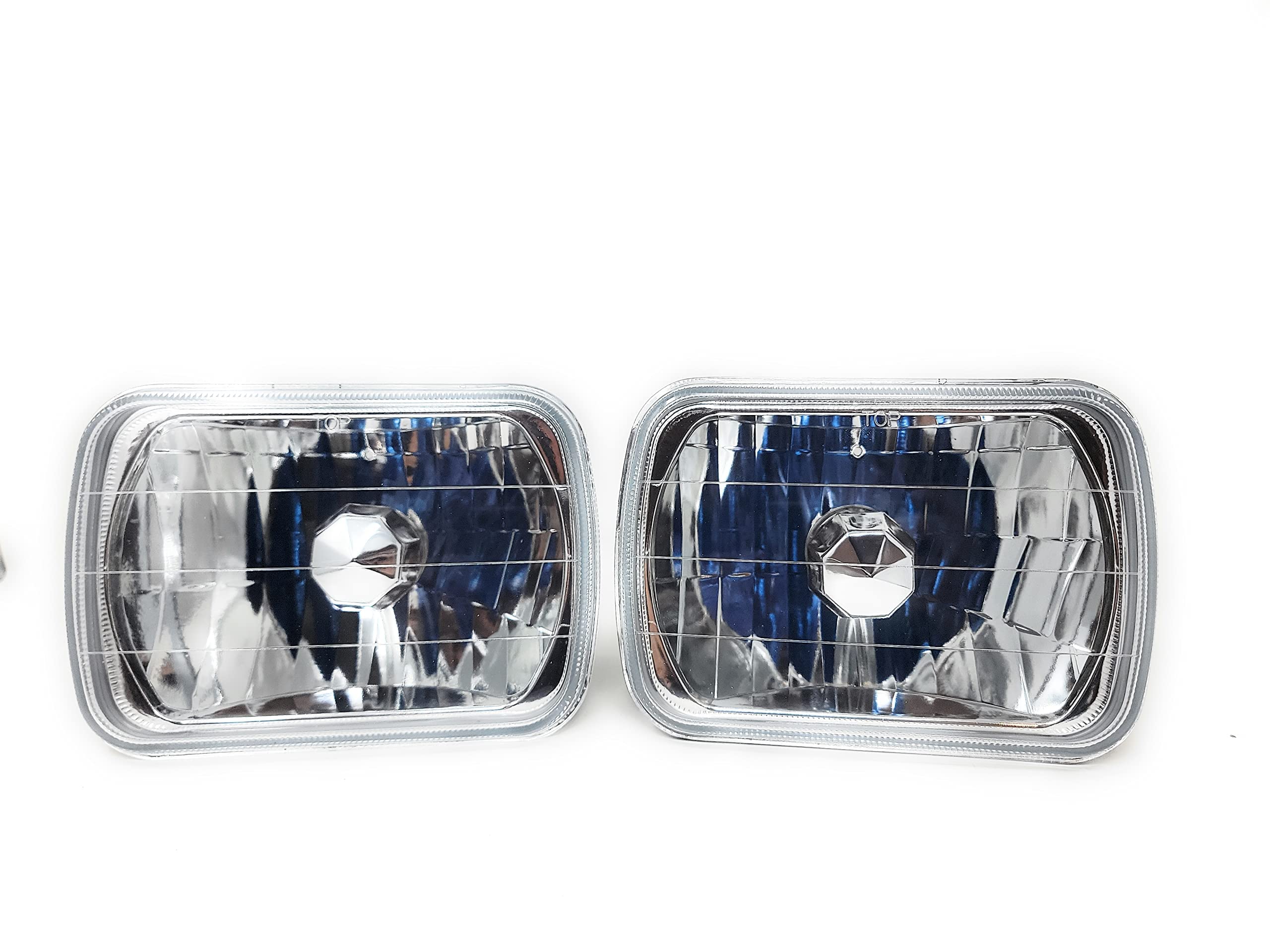 H6054 7''X6'' Chrome Housing Diamond Cut Headlights Replacement Glass H4 '' 7X6