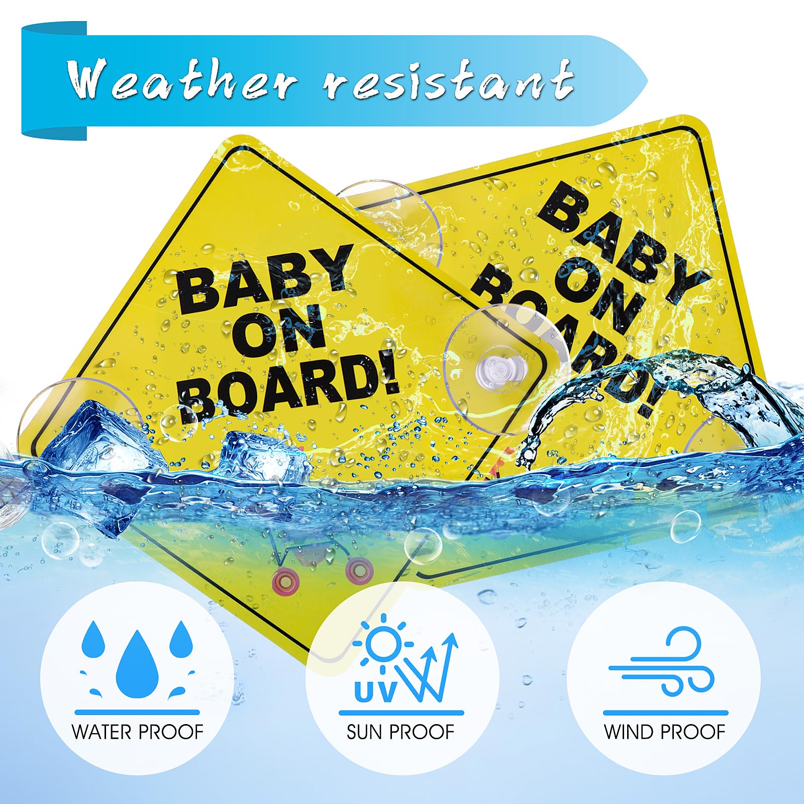 Cobee Baby On Board Car Signs, 2 Pcs 5''X5'' Safety Signs With Double Suction Cups, Reusable Durable Baby In Car Sticker Decal (