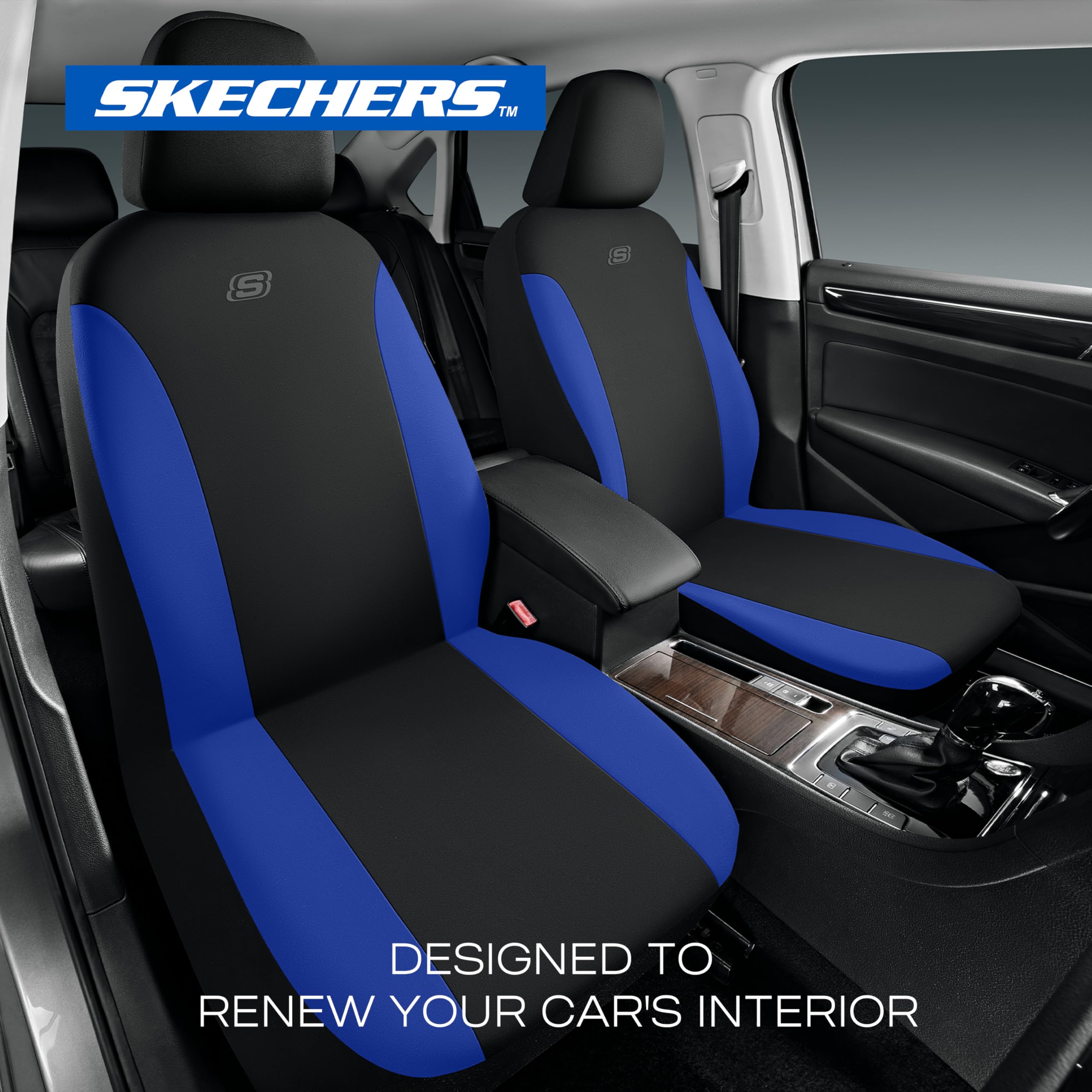Skechers Car Seat Covers, Premium Breathable Polyester Seat Covers, Car Seat Covers Full Set Airbag Compatible, Automotive Comfo