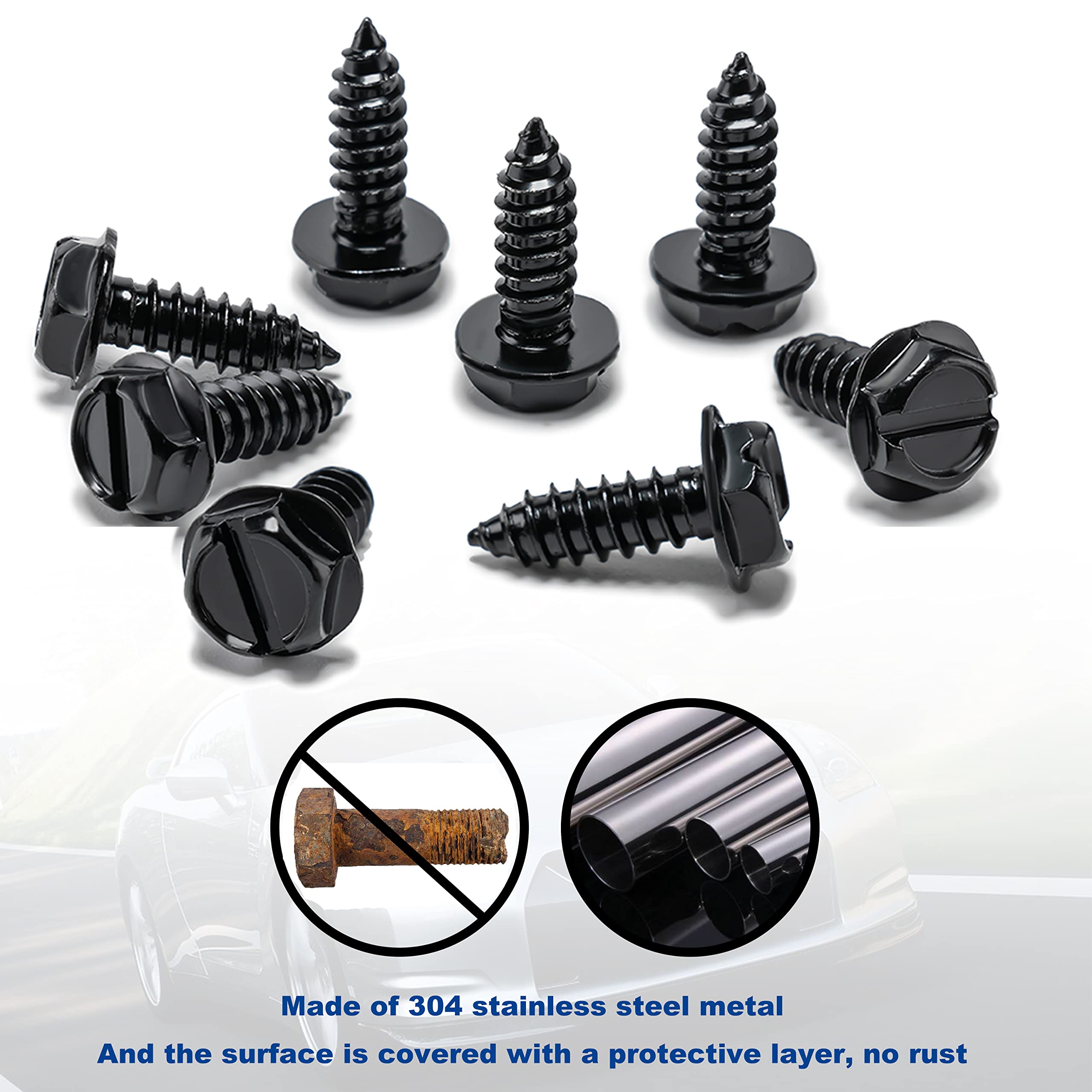 Hoewina License Plate Screw Kit, 8 Sets Stainless Anti Theft License Plate Screws, Anti-Rattle & Rust-Proof Bolts For Securing L