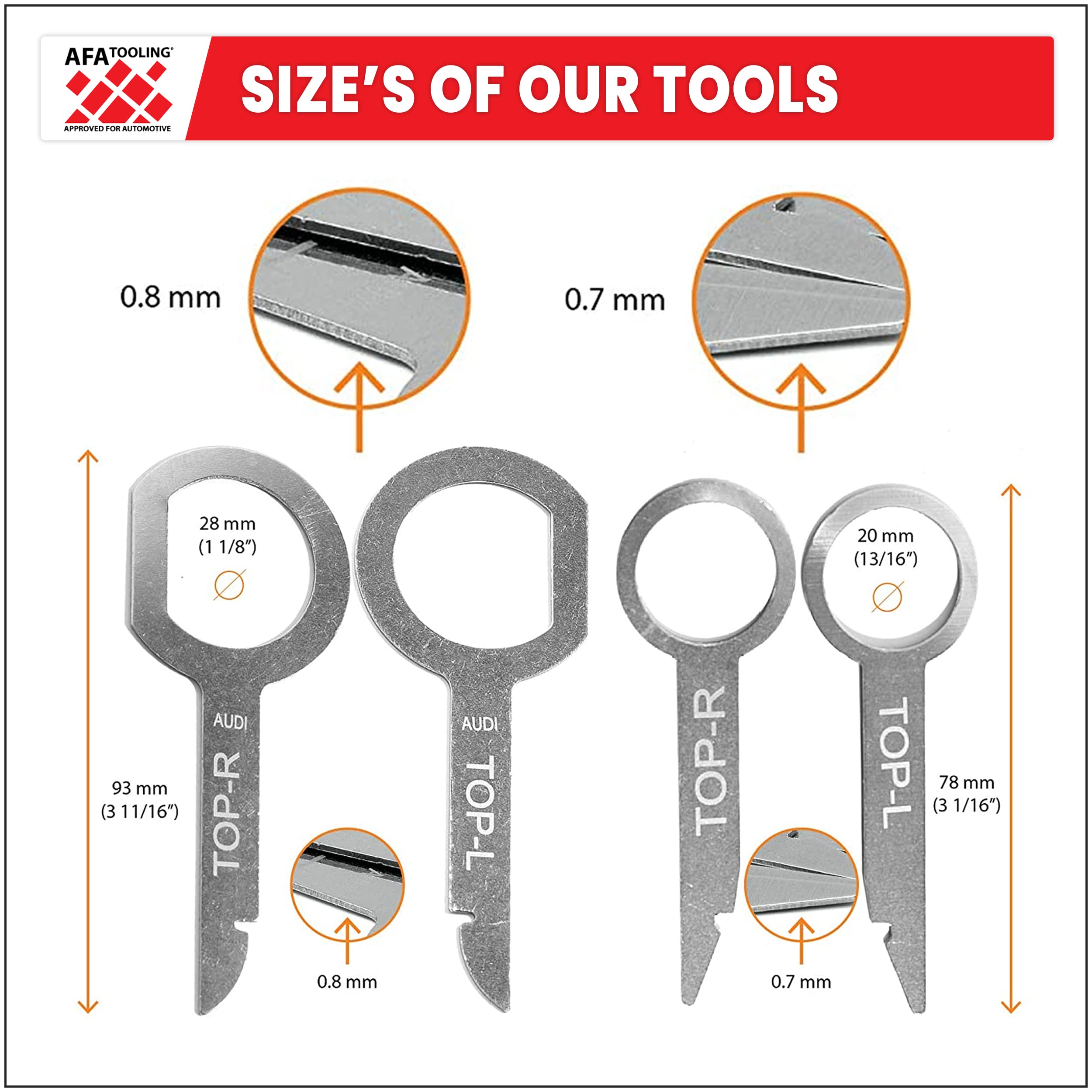 Afa Tooling - Radio Removal Tool (8 Pcs) - Works For 1C0-051-530 And T87P-19061-A, Ford, Audi. Vw, Mercedes, And More - Car Stereo Din - 8 Specialty Keys For Radio Removal
