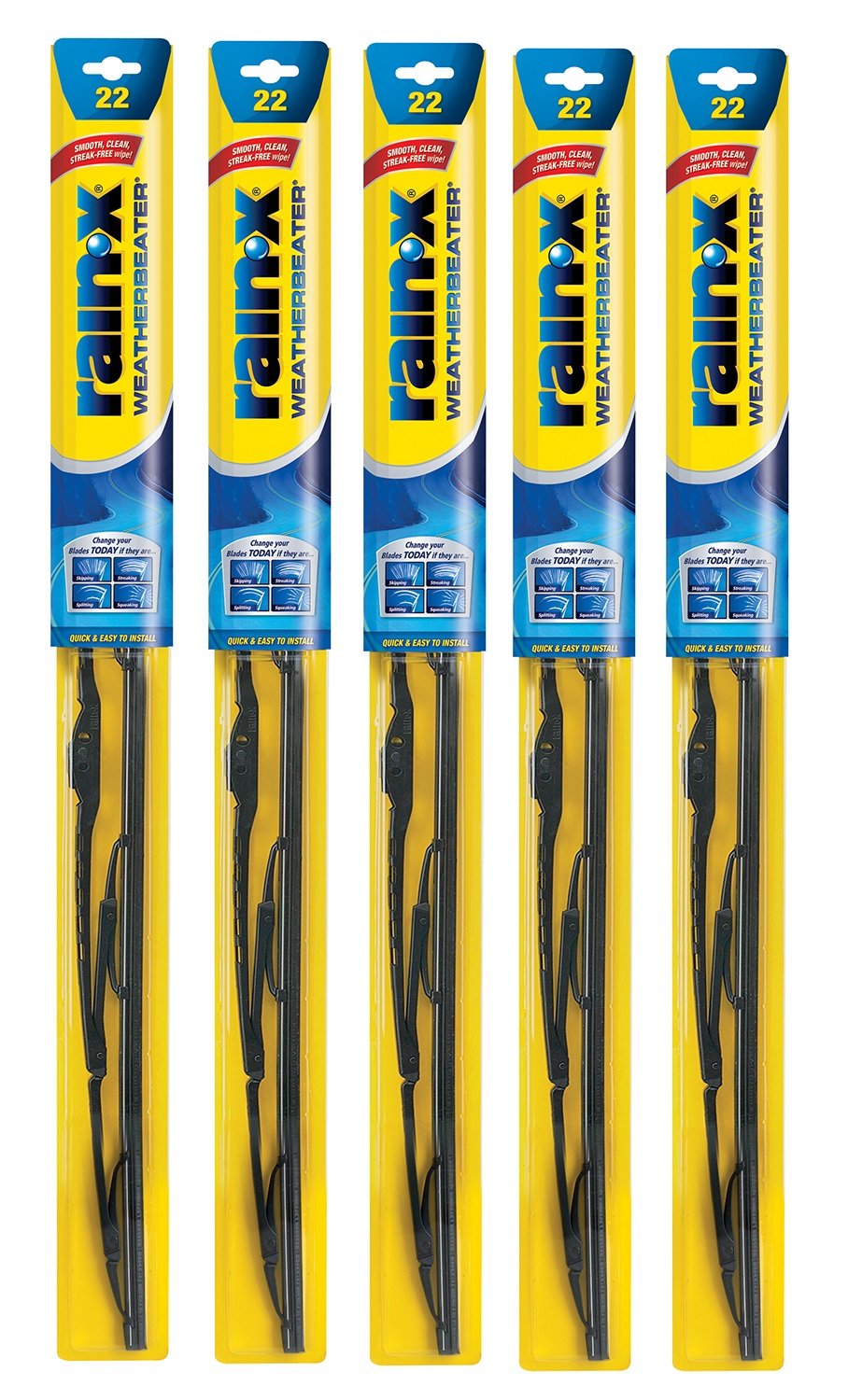 Rain-X Rx30222-5Pk Weatherbeater Wiper Blade - 22'' Windshield Wipers (Pack Of 5), Automotive Replacement Windshield Wiper Blade