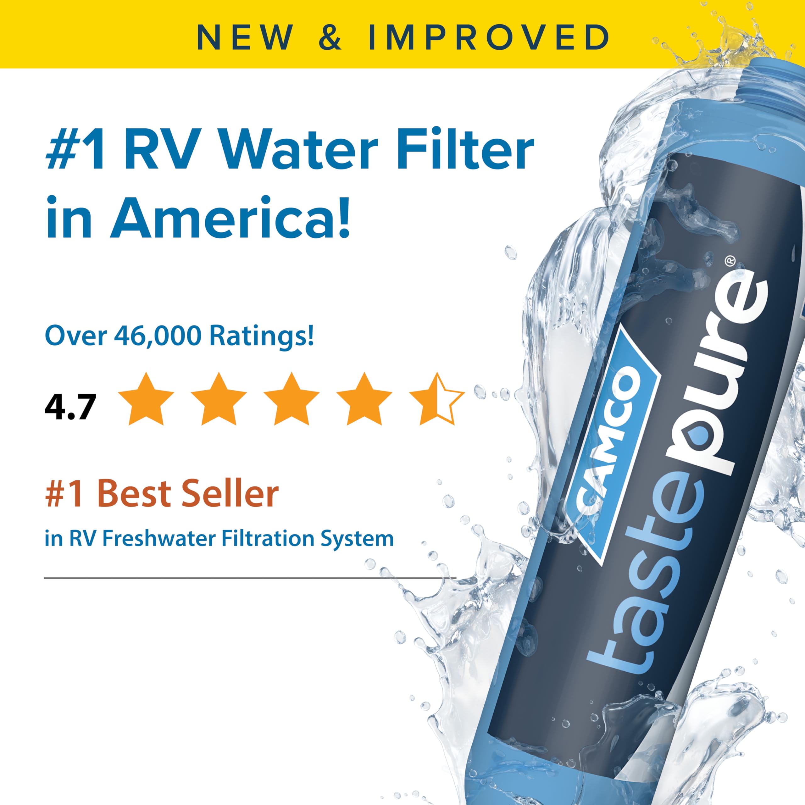 Camco RV Water Filter - Advanced Inline GAC & KDF Filter with Hose Connector - 1 Filter - Blue - Model 40043 - Made in USA