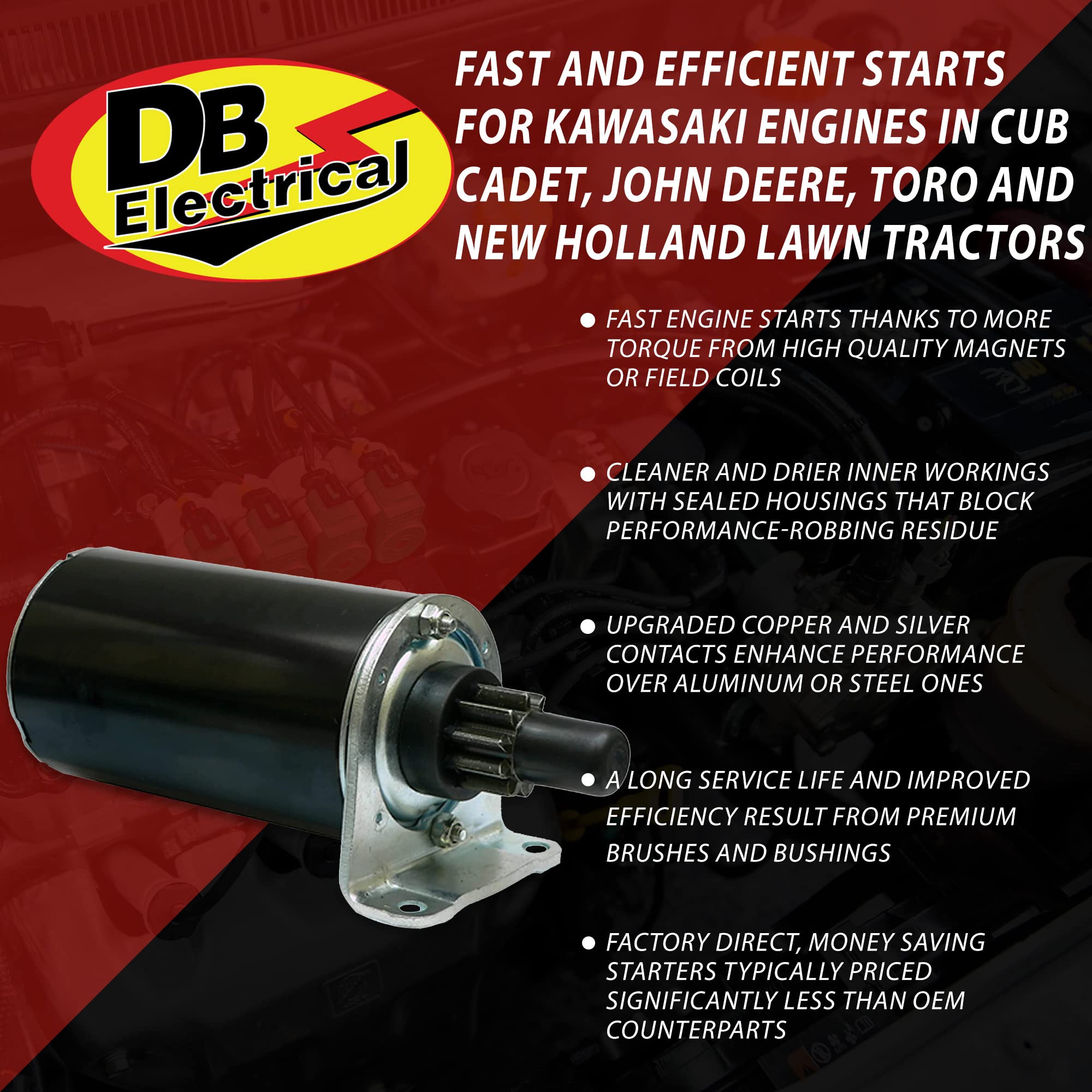 Db Electrical 410-22022 Starter Compatible With/Replacement For Cub Cadet Kawasaki 21163-7001, Holland Zero Turn Mz19H, Toro Law