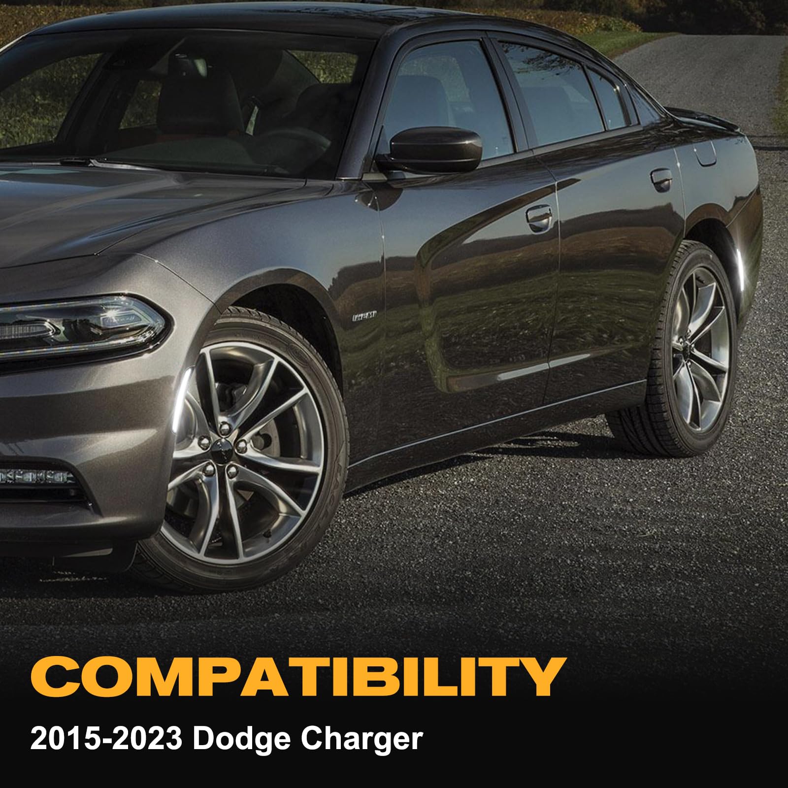 Gempro Led Side Marker Lights Compatible With Dodge Charger Ld 2015-2023 Front Rear Bumper Marker Lamps Smoked Len, 4Pcs (White