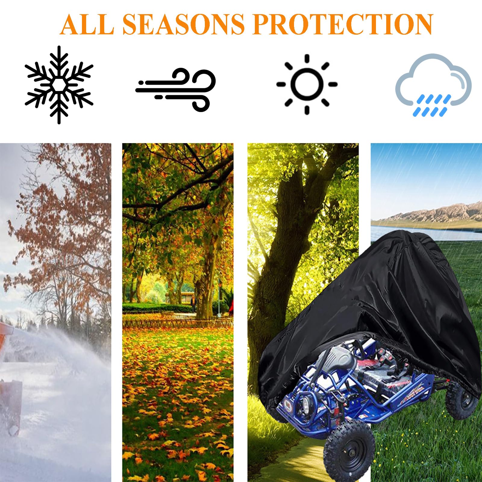 Chikia 2-seater Go Kart Cover 420D For Coleman KT196 Go Cart TrailMaster Baja All Weather Protection Waterproof Heavy Duty Dustp