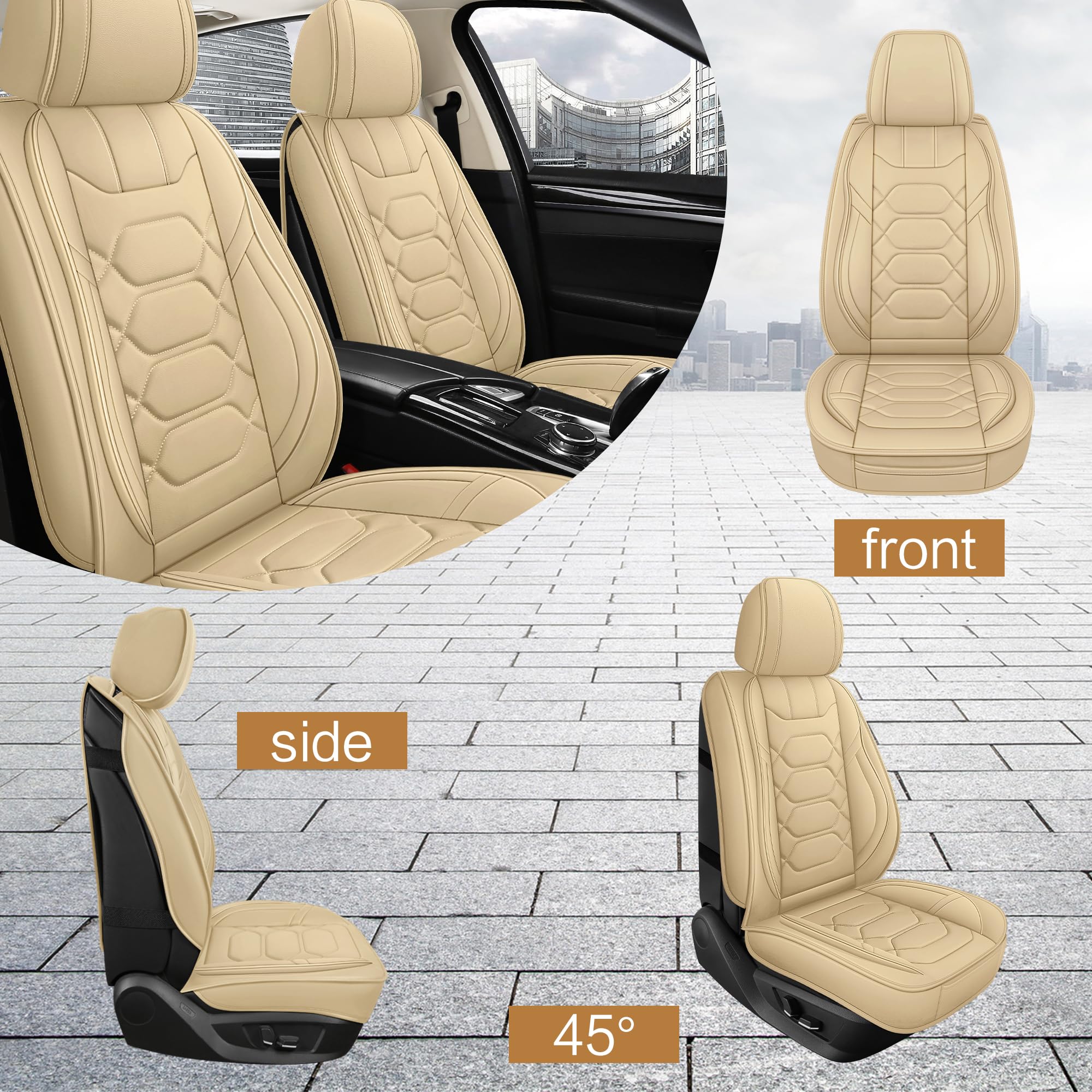 Pariitadin Leather Car Seat Covers Full Set, Waterproof Breathable Faux Leather Automotive Seat Covers For Cars, Non-Slip Car In