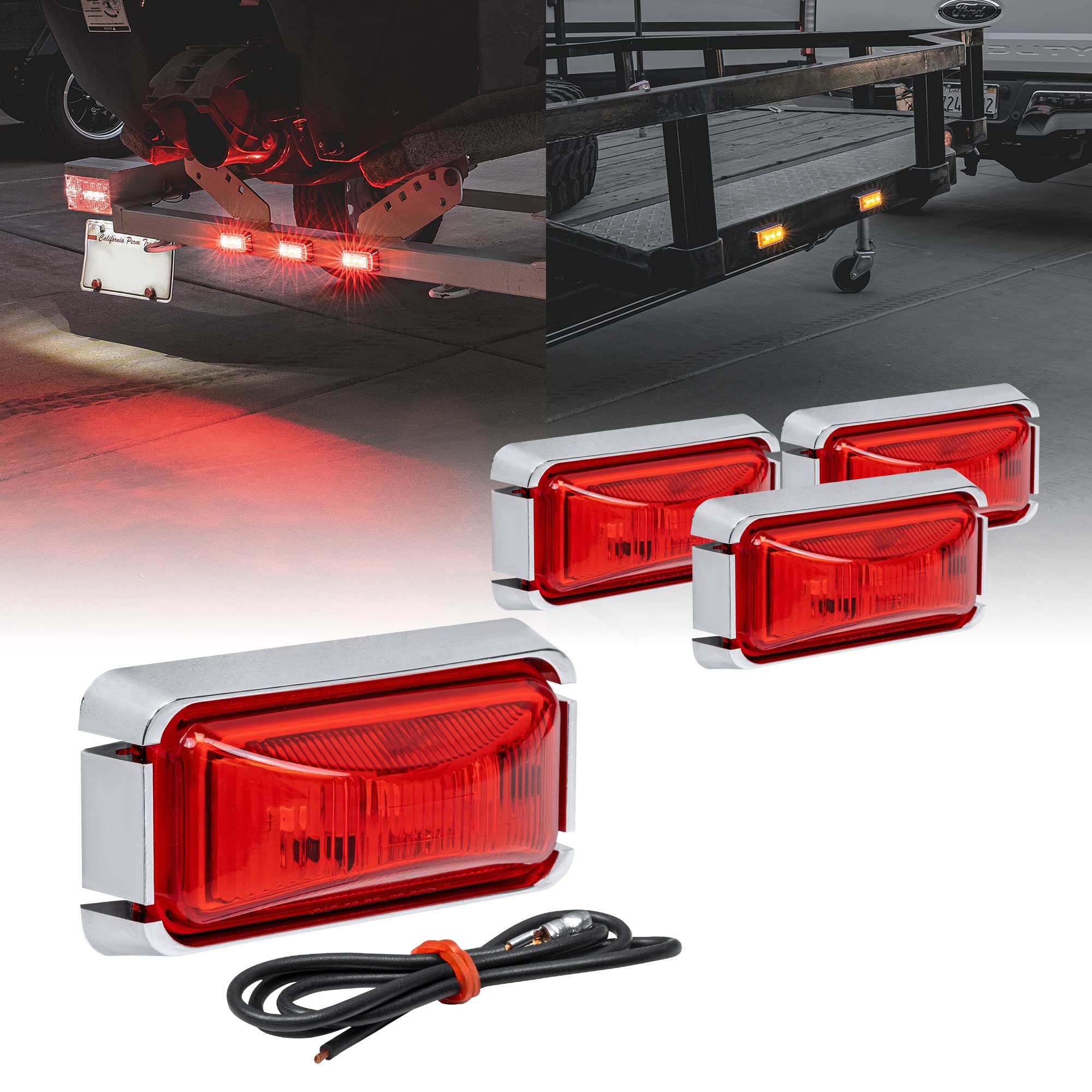 True Mods 4Pc 2.5'' Red Led Trailer Marker Light W/Chrome Bezel [Dot Fmvss 108] [Sae P2Pc] [Surface Mount] [Waterproof Ip67] Sid