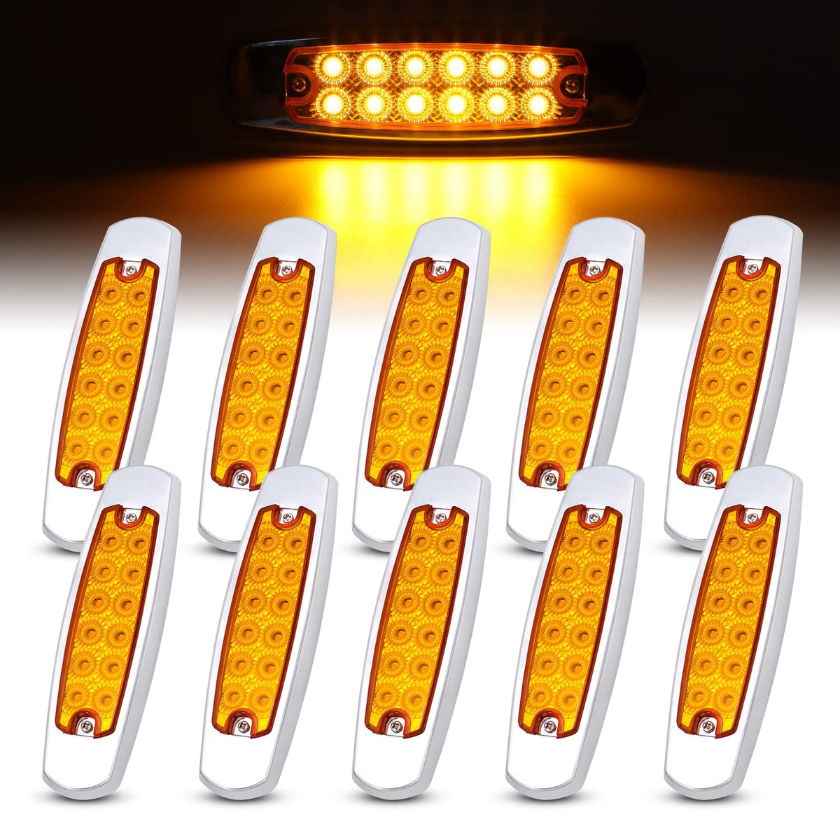 Ledvillage 6.4 Inch Amber 12 Led Side Marker Tail Light Turn, Parking, Signal Clearance Lamp Trailer Truck Lorry Ute Rv Pickup W