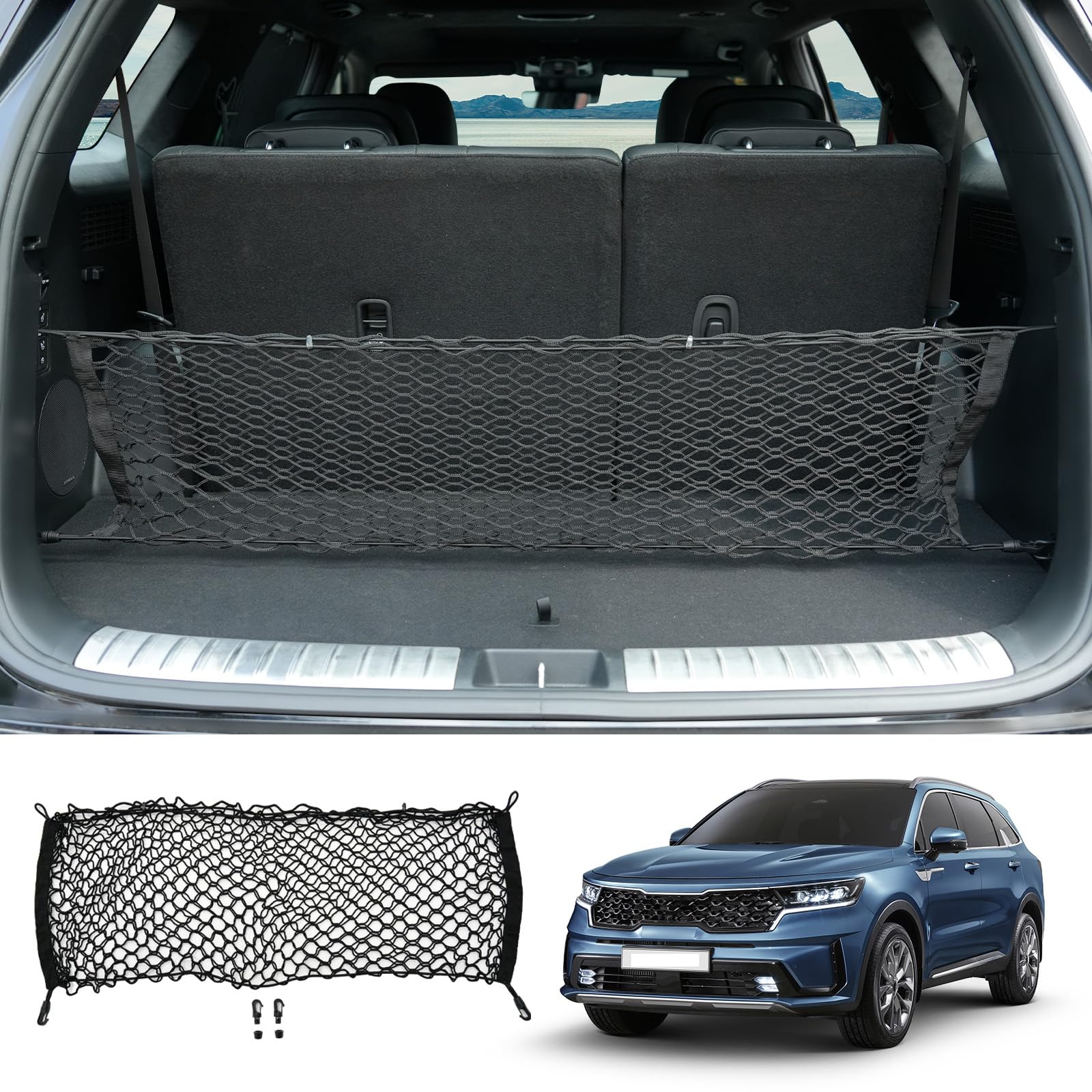 Maxzina Cargo Net Compatible With 2014-2025 Kia Sorento Truck Bed Cargo Net 3.18'  1.15' Double Layer Envelope Style Dense Mesh