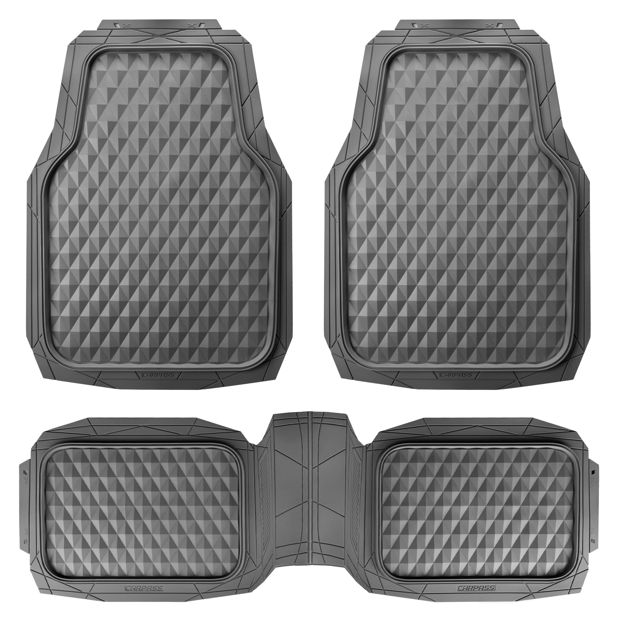 Car Pass Heavy Duty Charcoal Gray Rubber Car Floor Mats Univeraal Fit, Deep Dish All-Weather Floor Mat For Car, Waterproof Durab