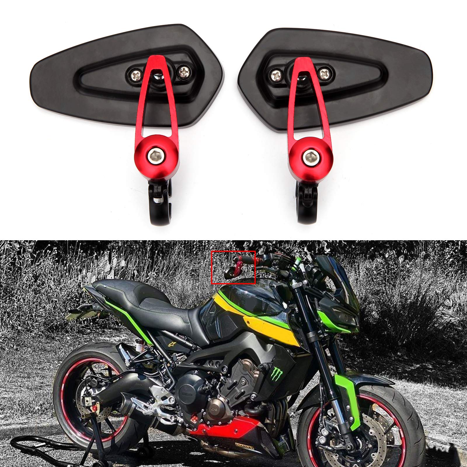 Universal Red Motorcycle Billet Aluminum 7/8 22 Bar End Side Rear View Mirrors