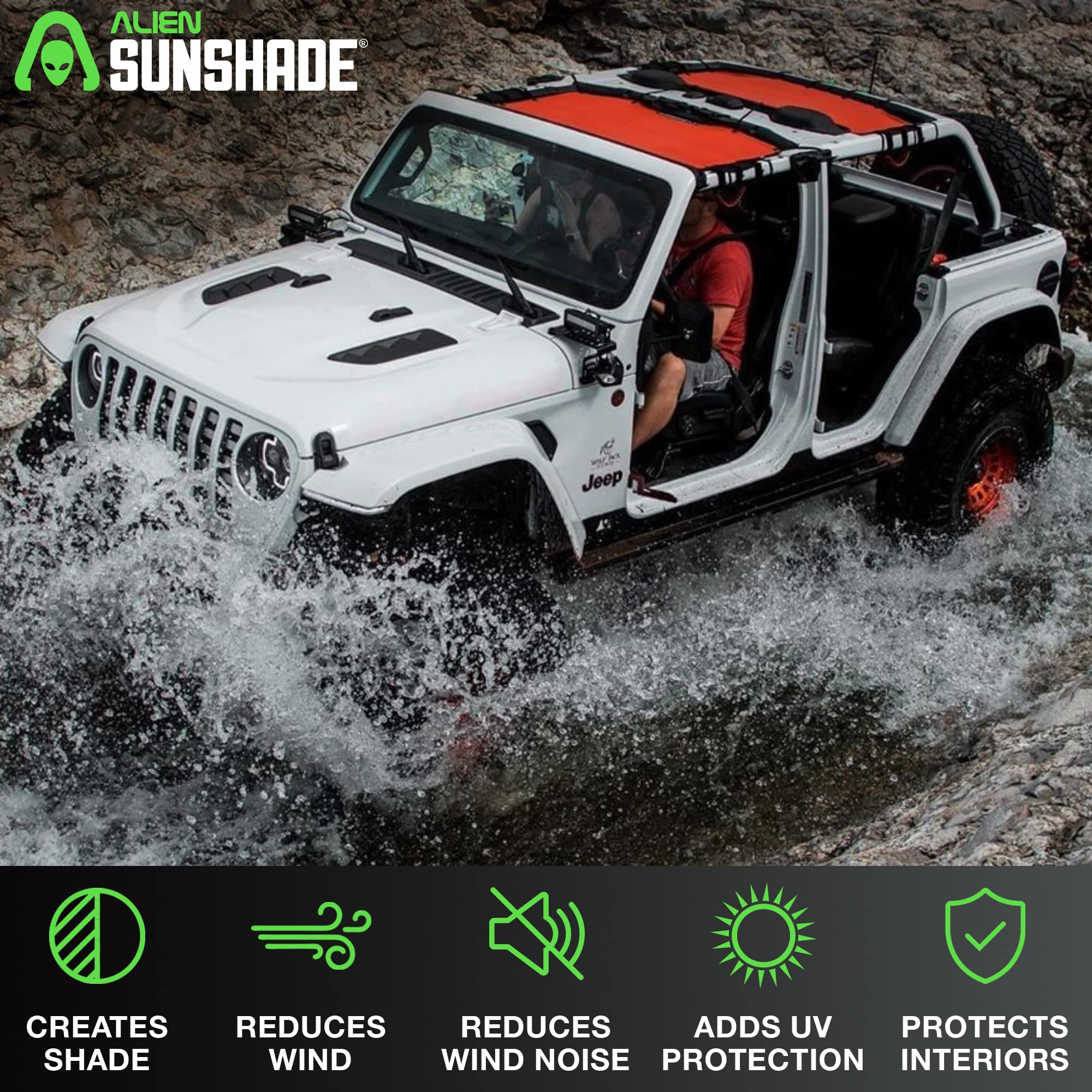 Alien Sunshade Jeep Wrangler Jlu Red (2018-2023) Front & Rear Mesh Sun Shade For Jl Unlimited, Blocks Uv, Wind, Noise, Jeep Gift