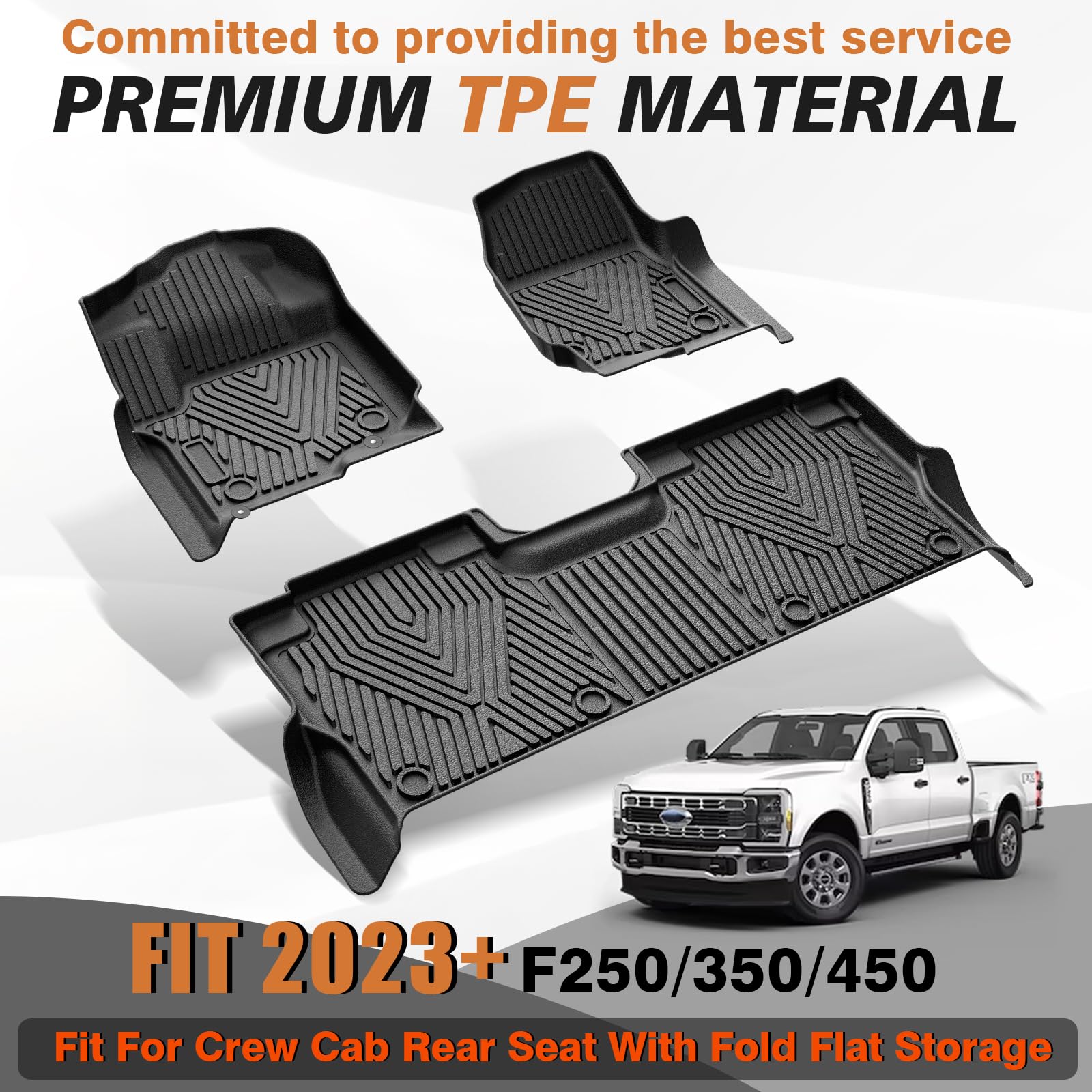 Triplealiners Floor Mats Compatible With Ford 2023-2025 F250/F350/F450 Floor Mats Super Duty Accessories Crew Cab 1St & 2Nd Row