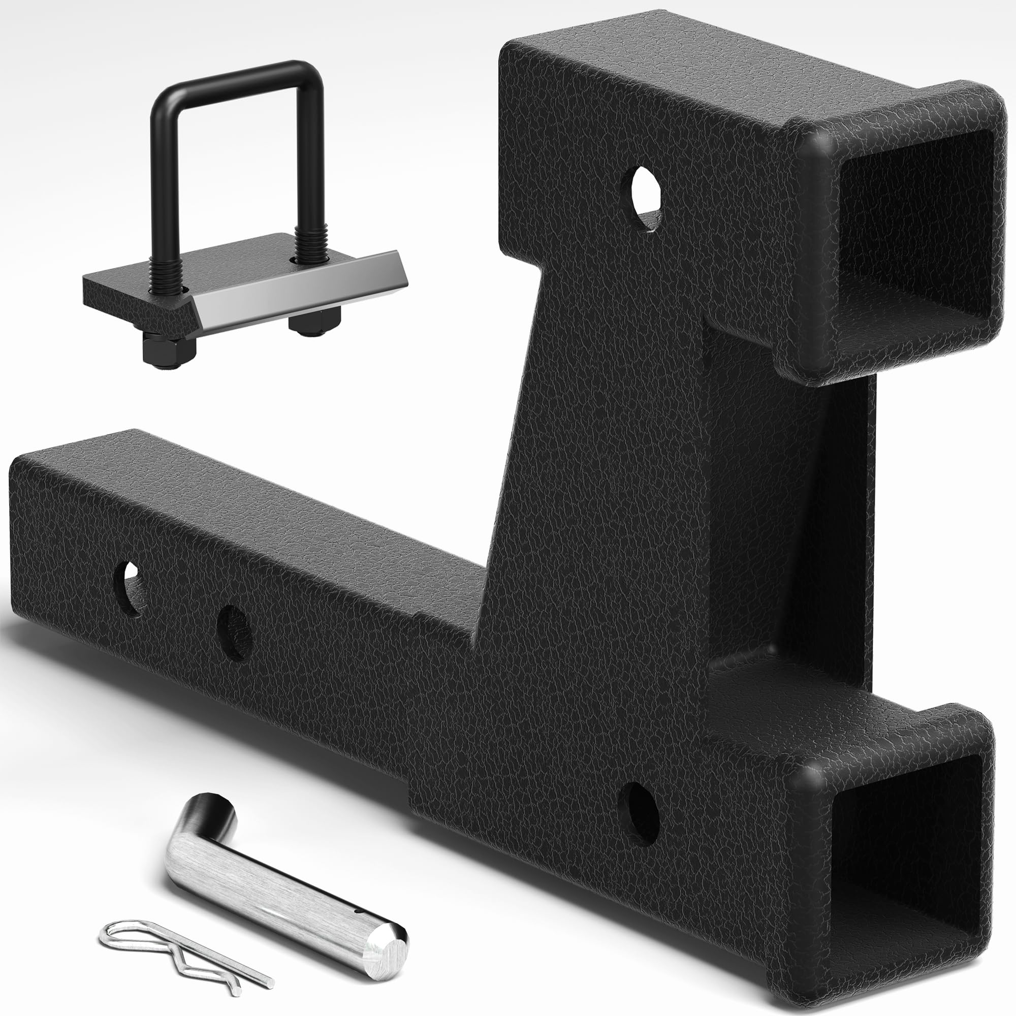 POZENE Dual Trailer Hitch Extension 2 Inch - Towing & Bike Rack Extender with Adjustable Length 7.3 - 9.3, Hitch Pin & Clip, 500