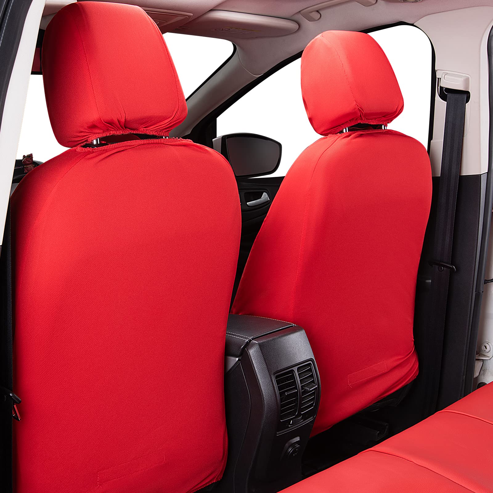 Flying Banner Car Seat Covers Protects Water Proof Faux Leather Carbon Fiber Fronts Rear Bench Covers (Red Red, Full Set - 8Pcs)