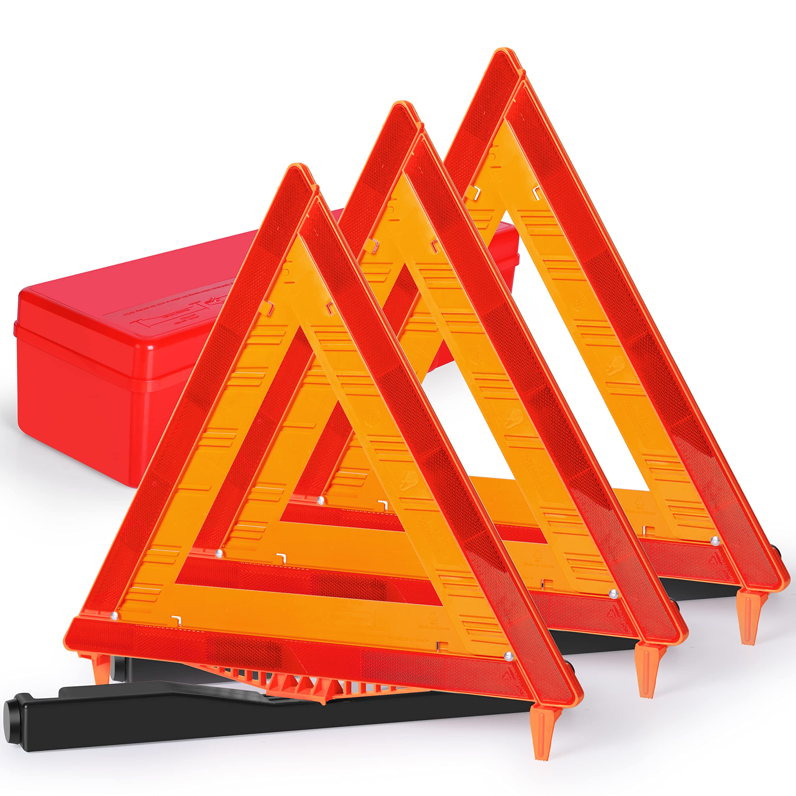 Safemate 3 Pack Warning Triangle Dot Approved, Foldable Emergency Safety Reflective Triangles For Roadside Vehicles Breakdown Wi