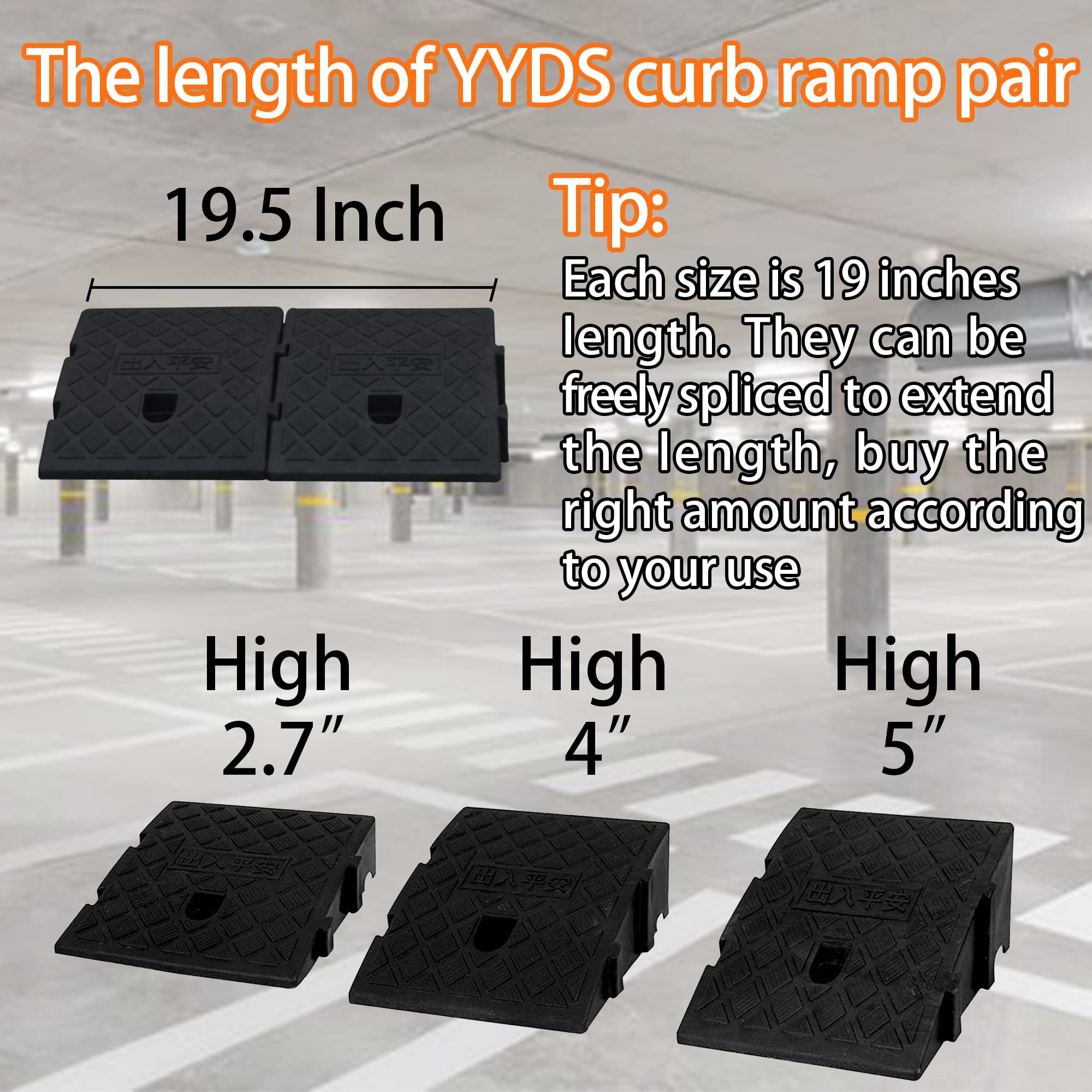 Curb Ramp, Portable Lightweight Plastic Driveway Curb ramps,Ramps for Low Cars,Motorcycle Ramp,Curb Ramps - 2PCS (High5 in(12.7c
