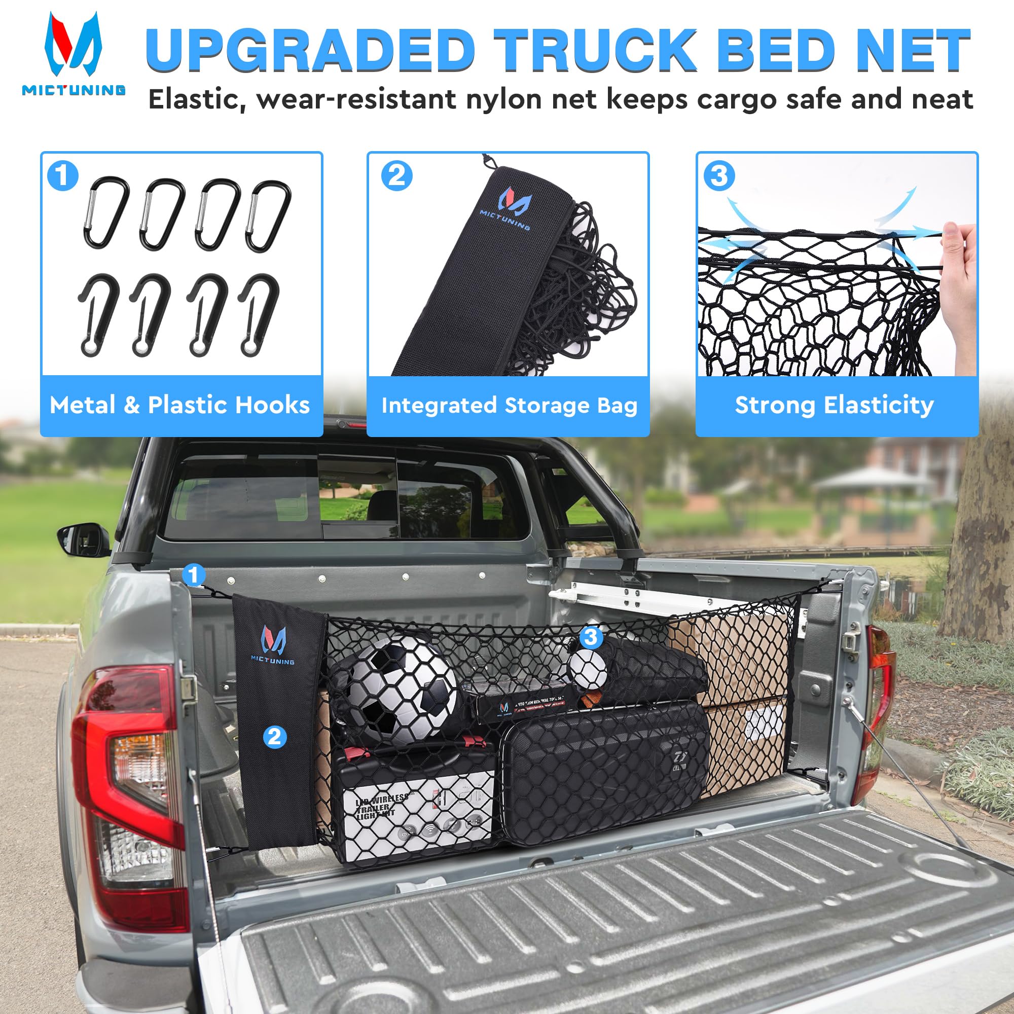 Mictuning Truck Bed Cargo Net Highly Elastic Cargo Net With Storage Bag Small Mesh Durable Storage Organizer Compatible For 2013