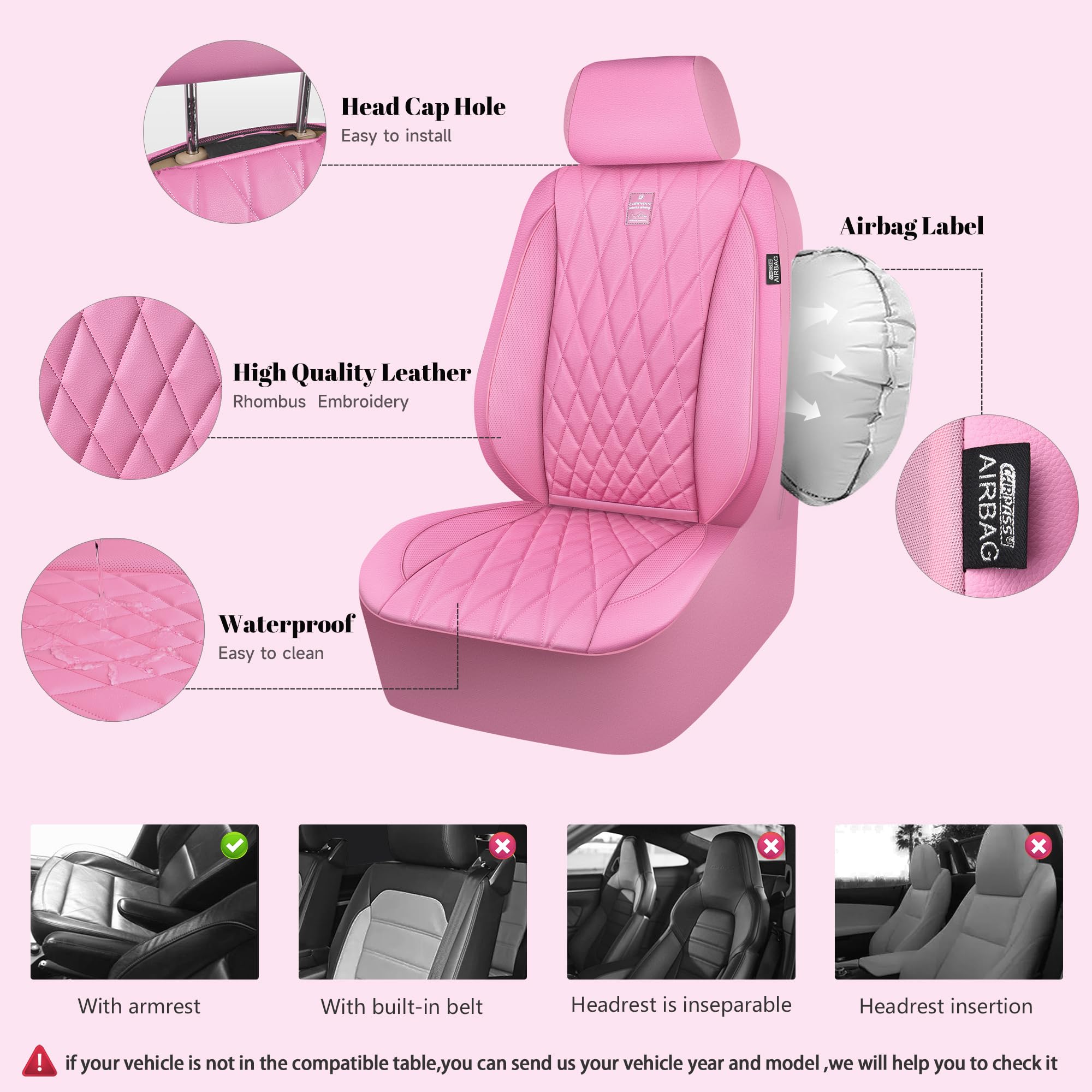 Car Pass 5 Seats Piping Luxury Leather Seat Covers Full Set, Anti-Slip Waterproof Seat Covers Compatible With Front Armrests, Un
