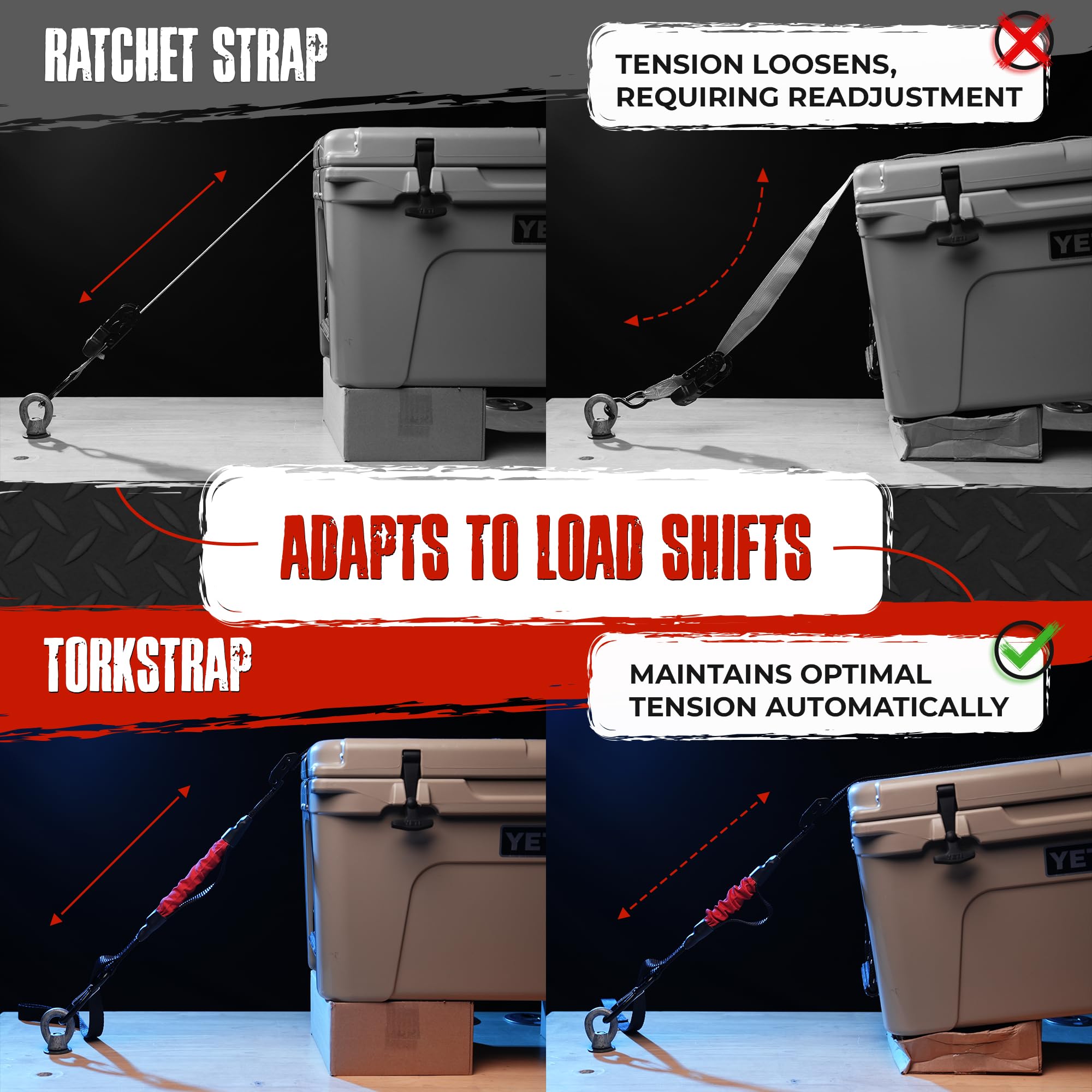 Torkstrap 14' X 1'' Self Tensioning Tie Down Straps [Patented] - Automatically Adapt To Load Shifts - 1,500Lb Break Strength - P