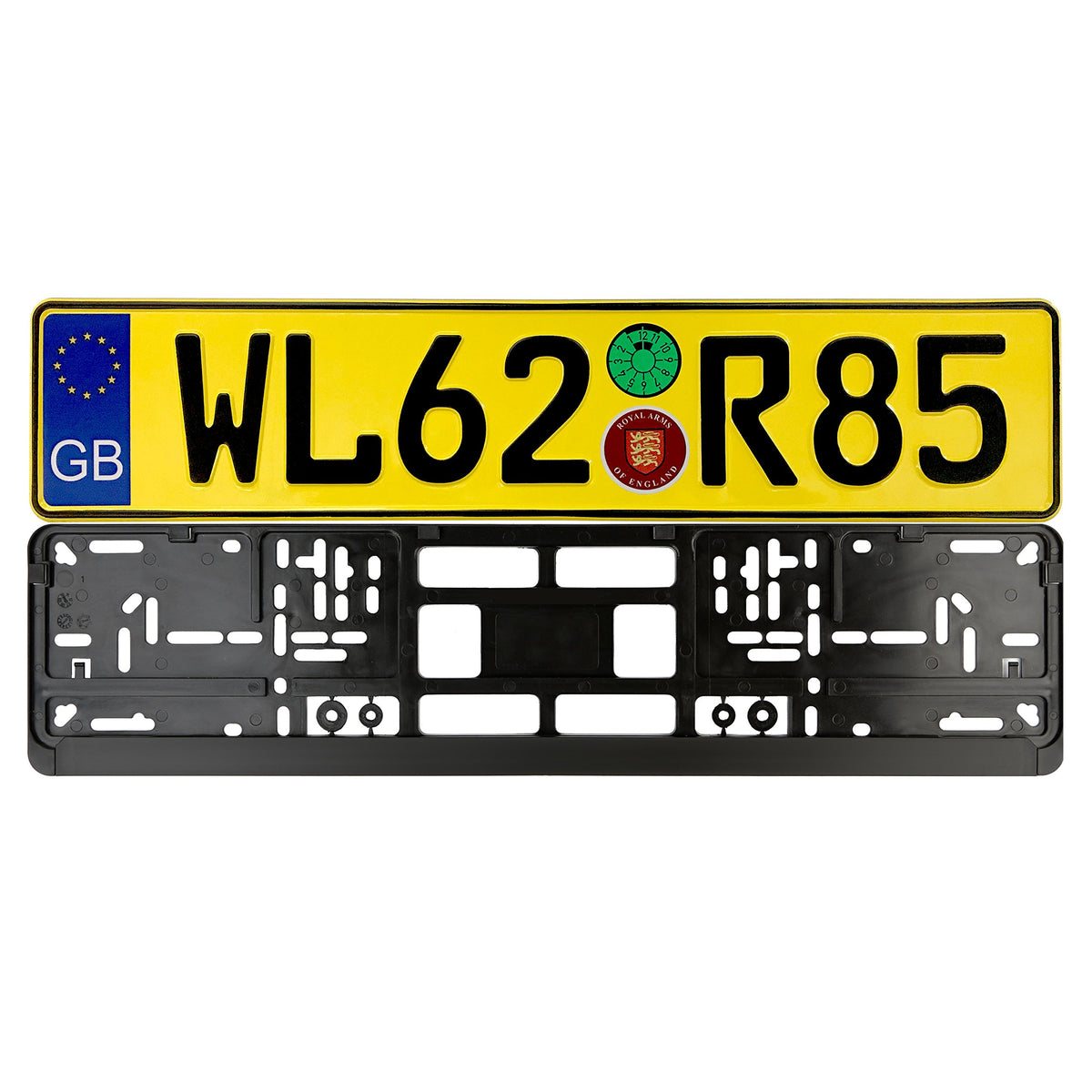 British Gloss Yellow Euro Plate Package - Plate, Frame & Mounting Screws