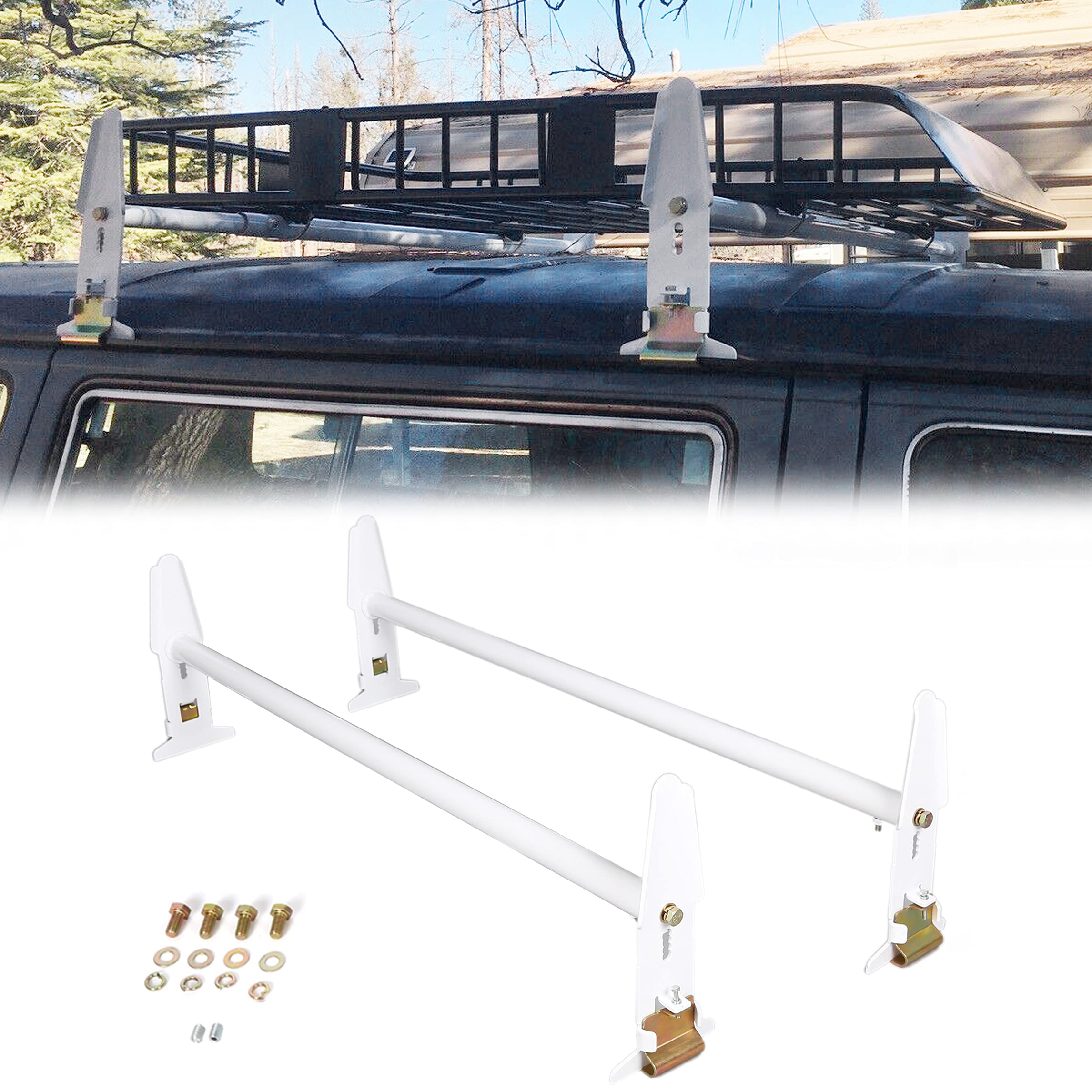 ECOTRIC 77inch Adjustable Van Roof Ladder Racks 500LBS 2 Bars for Chevy Dodge Ford GMC Express