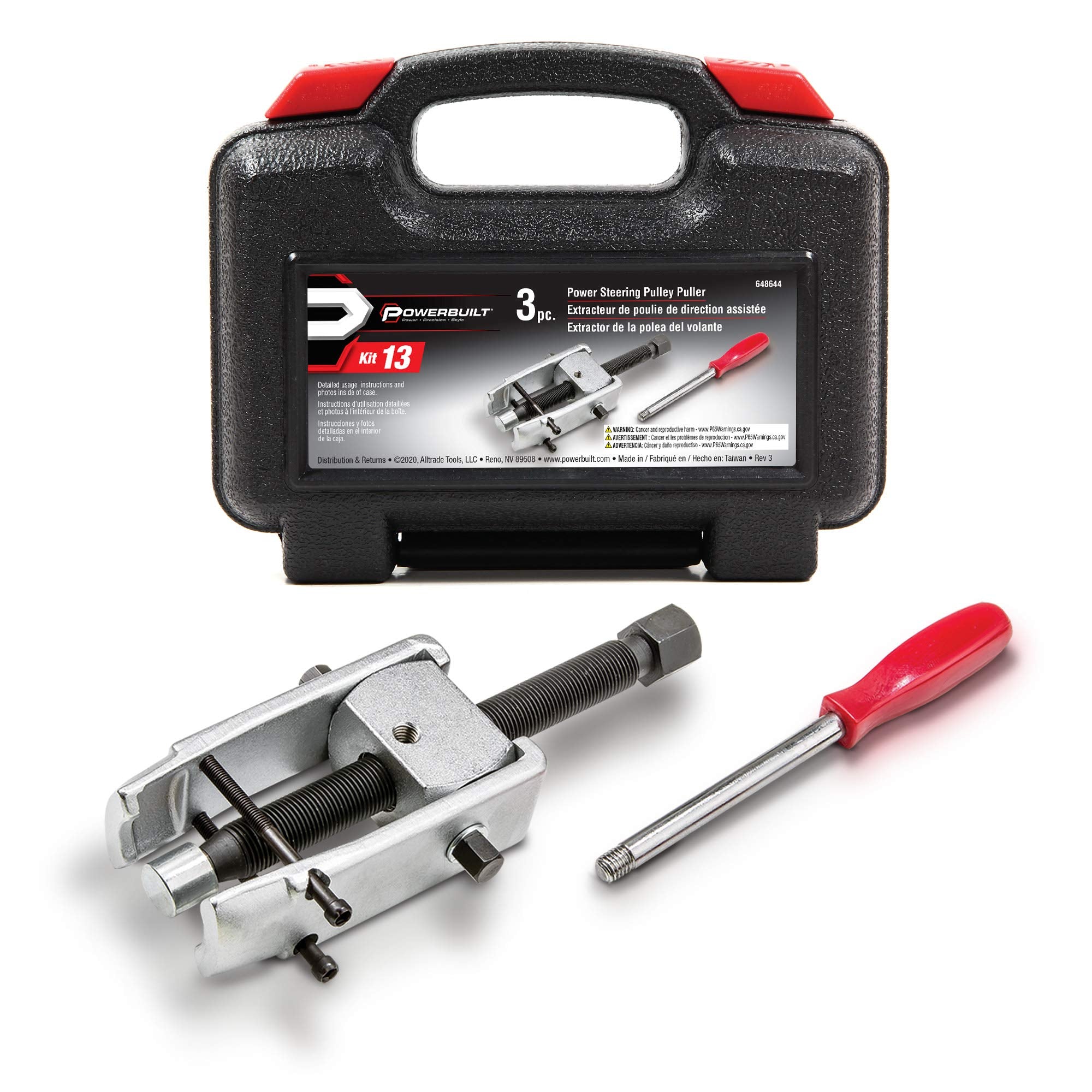Powerbuilt Power Steering Pulley Remover Tool Set, Jaws Lock for Easy Removal, Storage Case - 648644