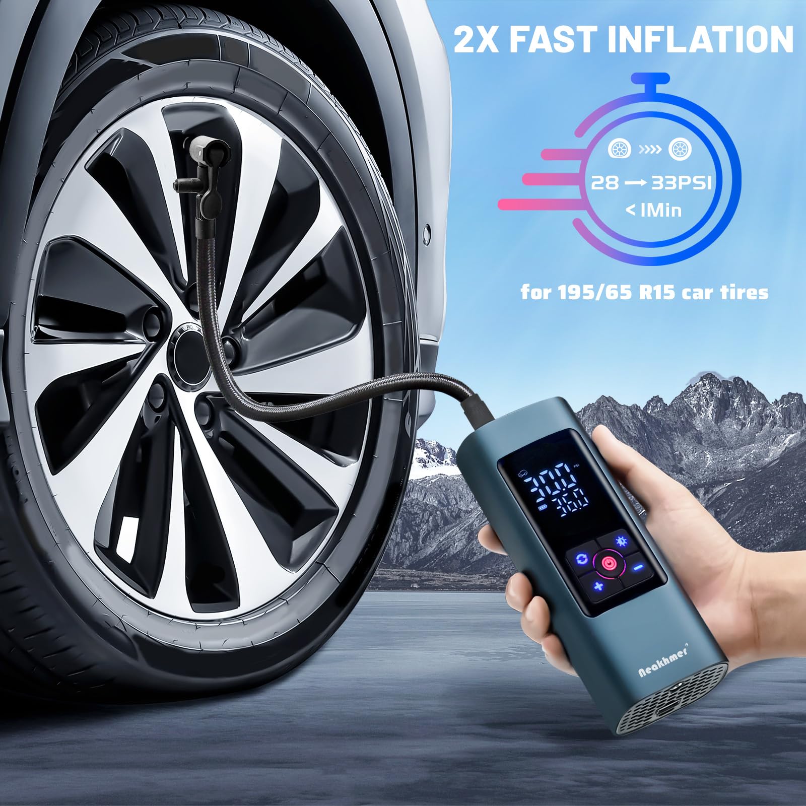 Tire Inflator Portable Air Compressor: Cordless Air Pump For Car Tires 150Psi - Tire Pump With Pressure Gauge For Car Bike Motor