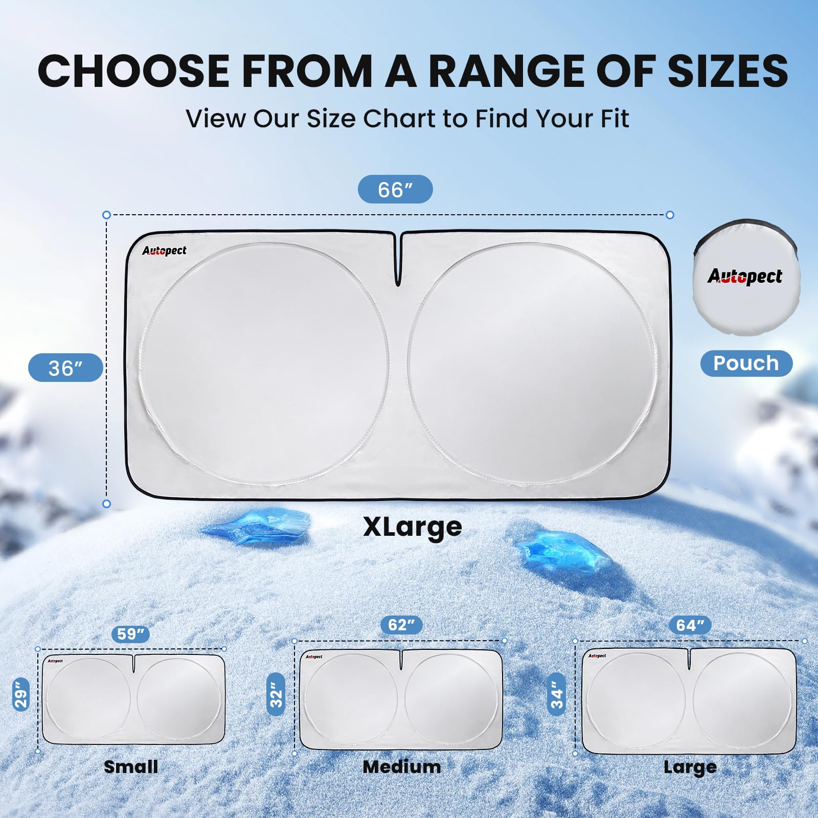 Autopect Windshield Sun Shade | Reflective Sunshade For Car Windshield With Mirror Cut-Out | Fit For Cars, Trucks, And Suvs. Blo