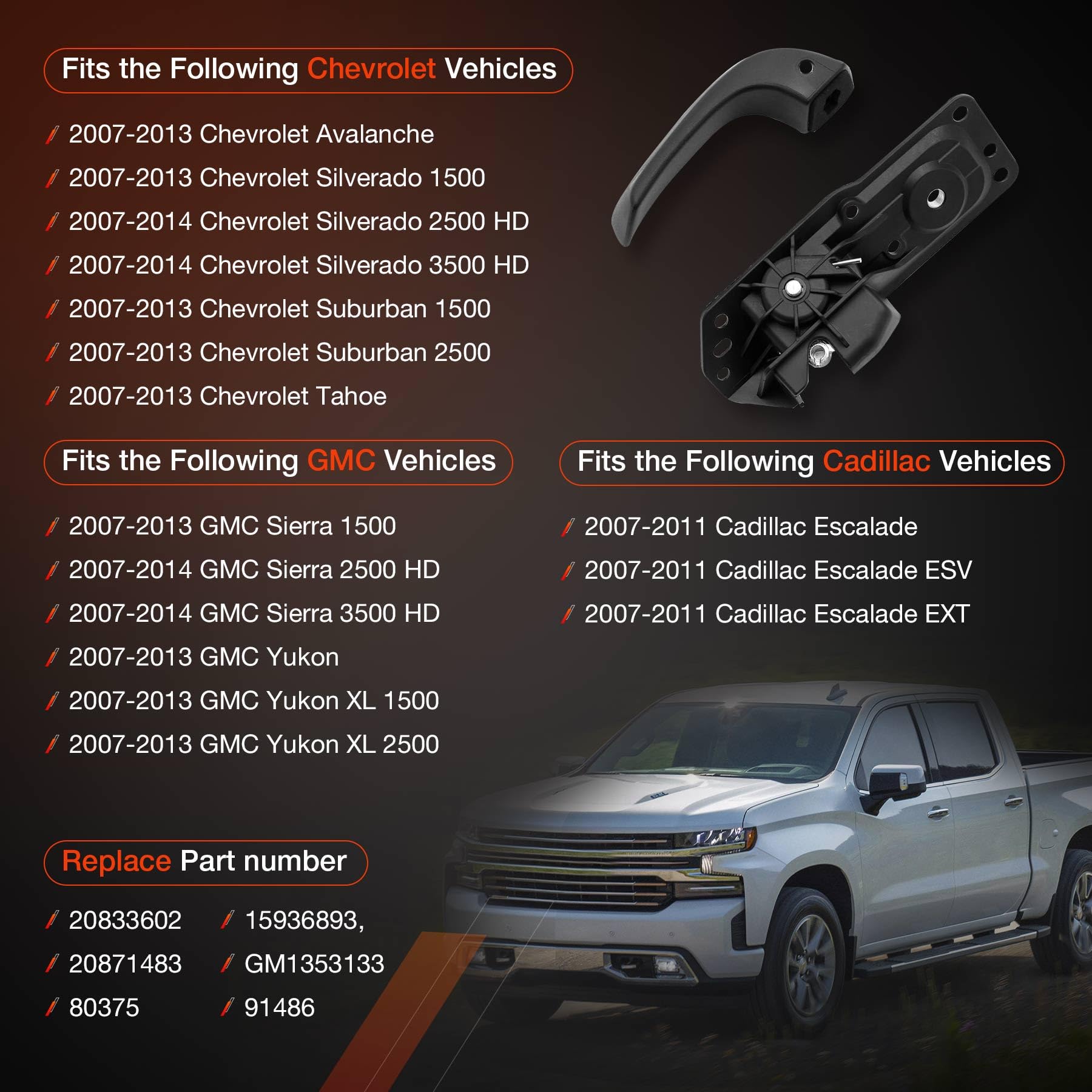 Atracypart Interior Door Handle Kit Front Rear Right Passenger Side | For 2007-2014 Chevy Silverado Tahoe Suburban Avalanche, Gm