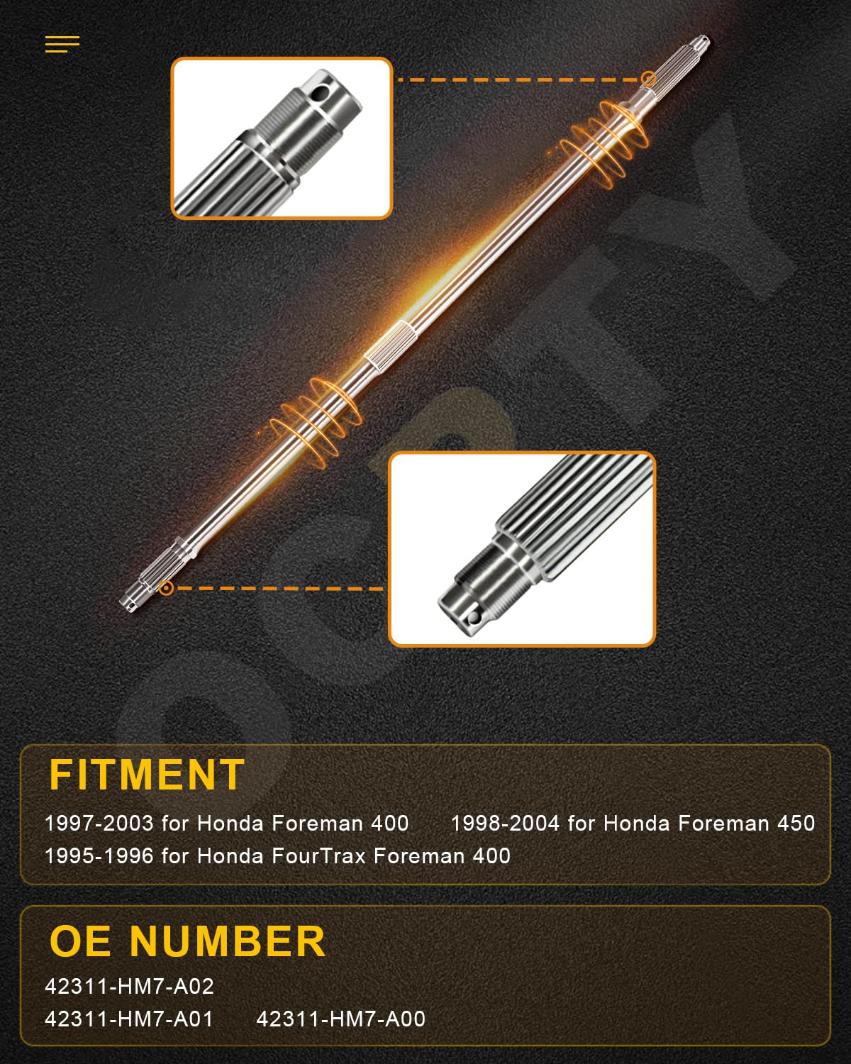 OCPTY Rear Wheel Axle fits for Honda Foreman 400 450 1998-2004 FourTrax Foreman 400 42311-HM7-A02 1995-2003