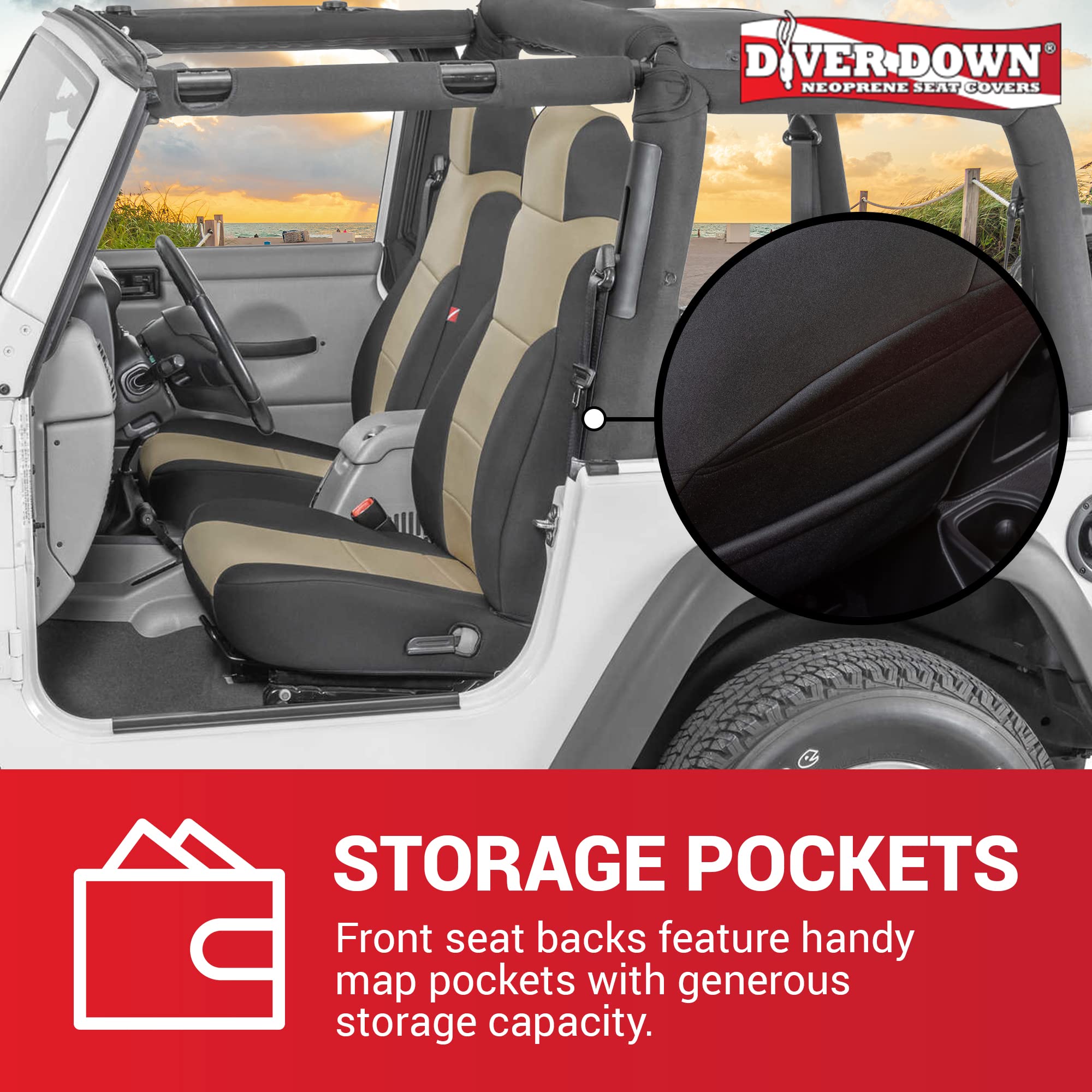 Diver Down Neoprene Seat Cover Set - Fits Jeep Tj 1997-2006 Wrangler - Front And Back Seat Set - Waterproof Custom Fit Seat Cove