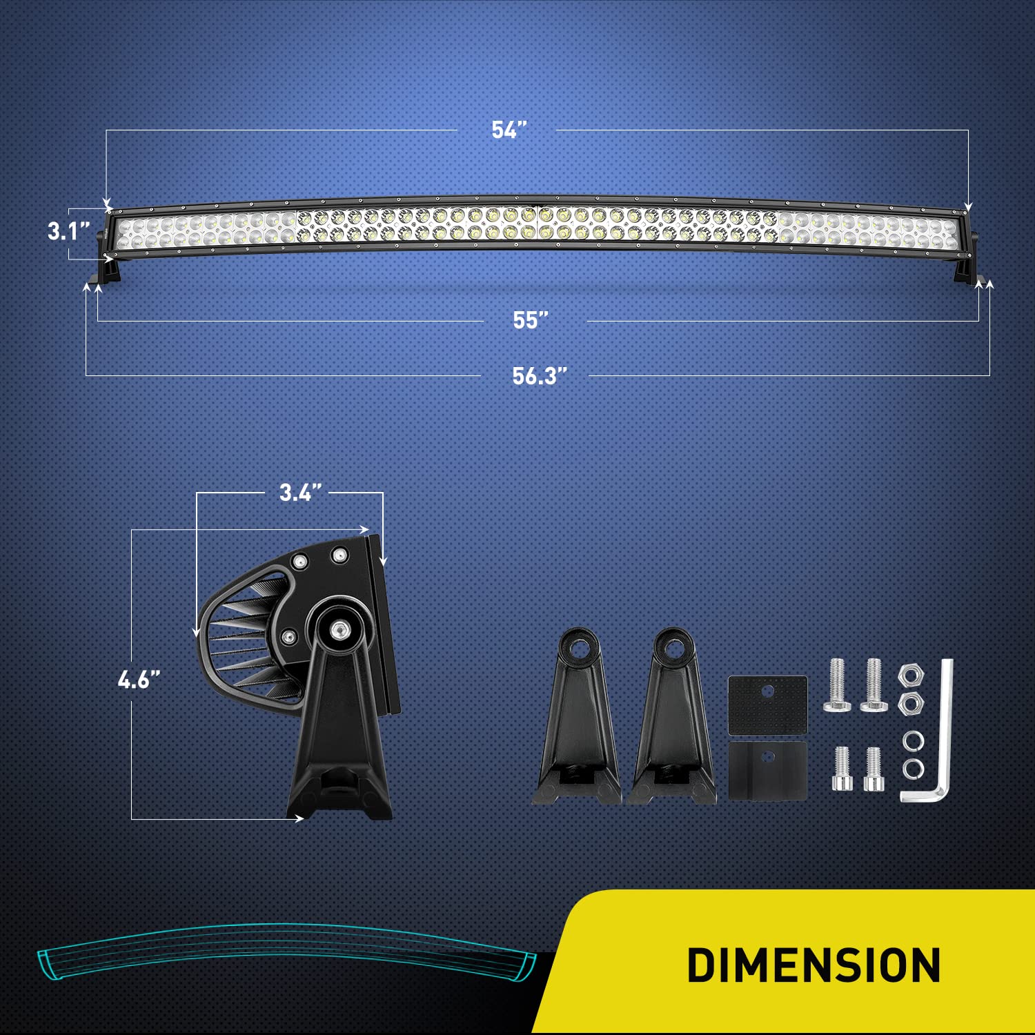 Nilight 54 Inch 312W Curved Spot Flood Combo Led Light Bar Led Off Road Light Driving Light And 1Pc 14Awg 12V 5Pin Rocker Switch