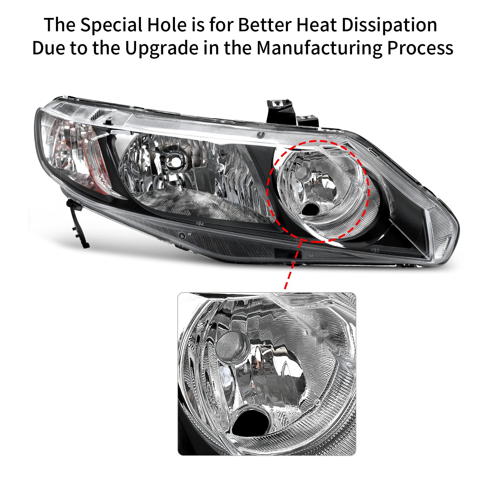 Autosaver88 Led Drl Headlights Assembly Compatible With 2006-2011 Civic Sedan 4-Door Headlamp Replacement Pair With Daytime Running Light Black Housing Clear Reflector