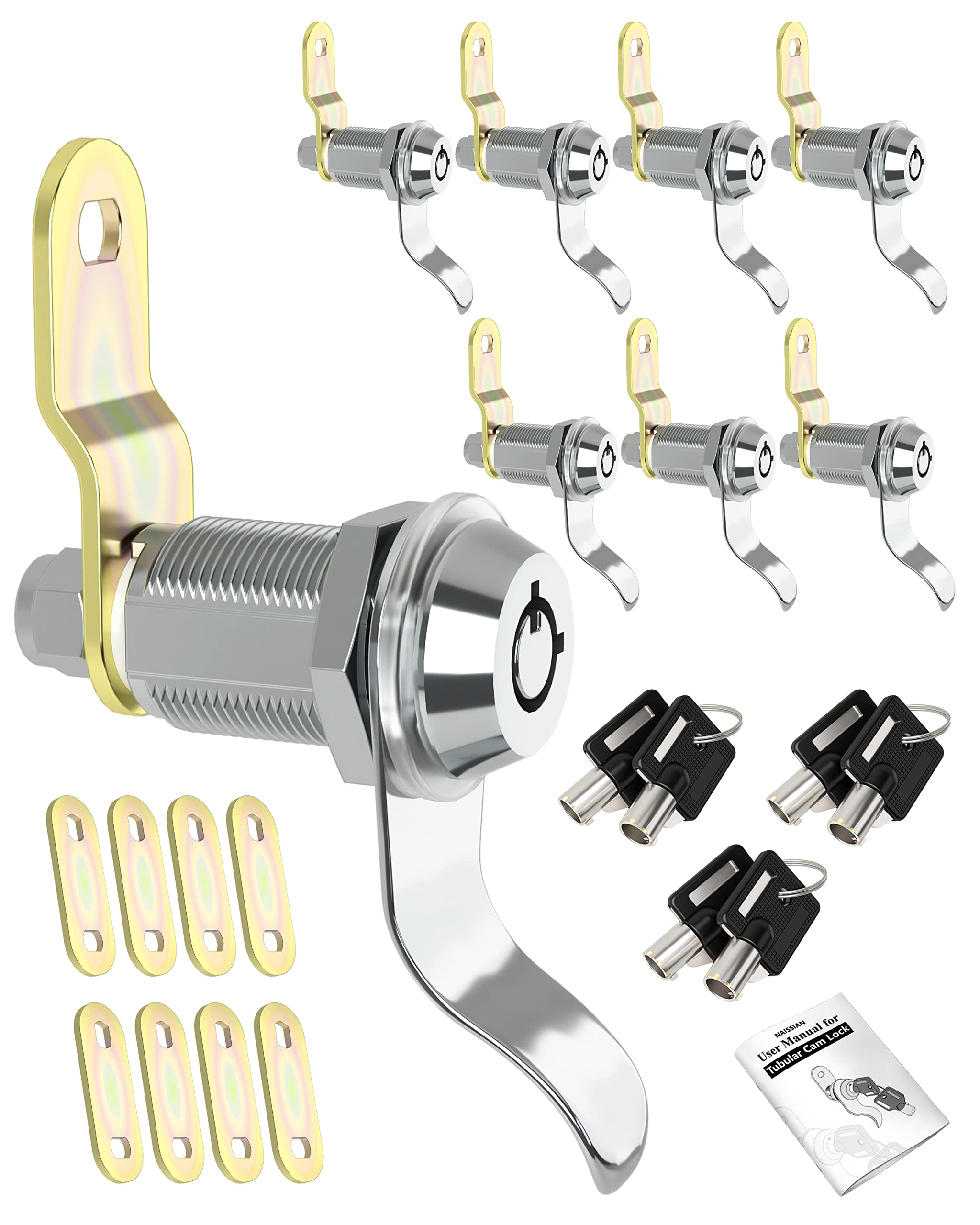 Naissian Rv Locks For Storage Door 1 1/8 Inch, Camper Storage Locks For Travel Trailer Compartment Cabinet Drawer With Keys 1 1/8', Pack Of 8 Locks With 6 Keyed Alike With Manual