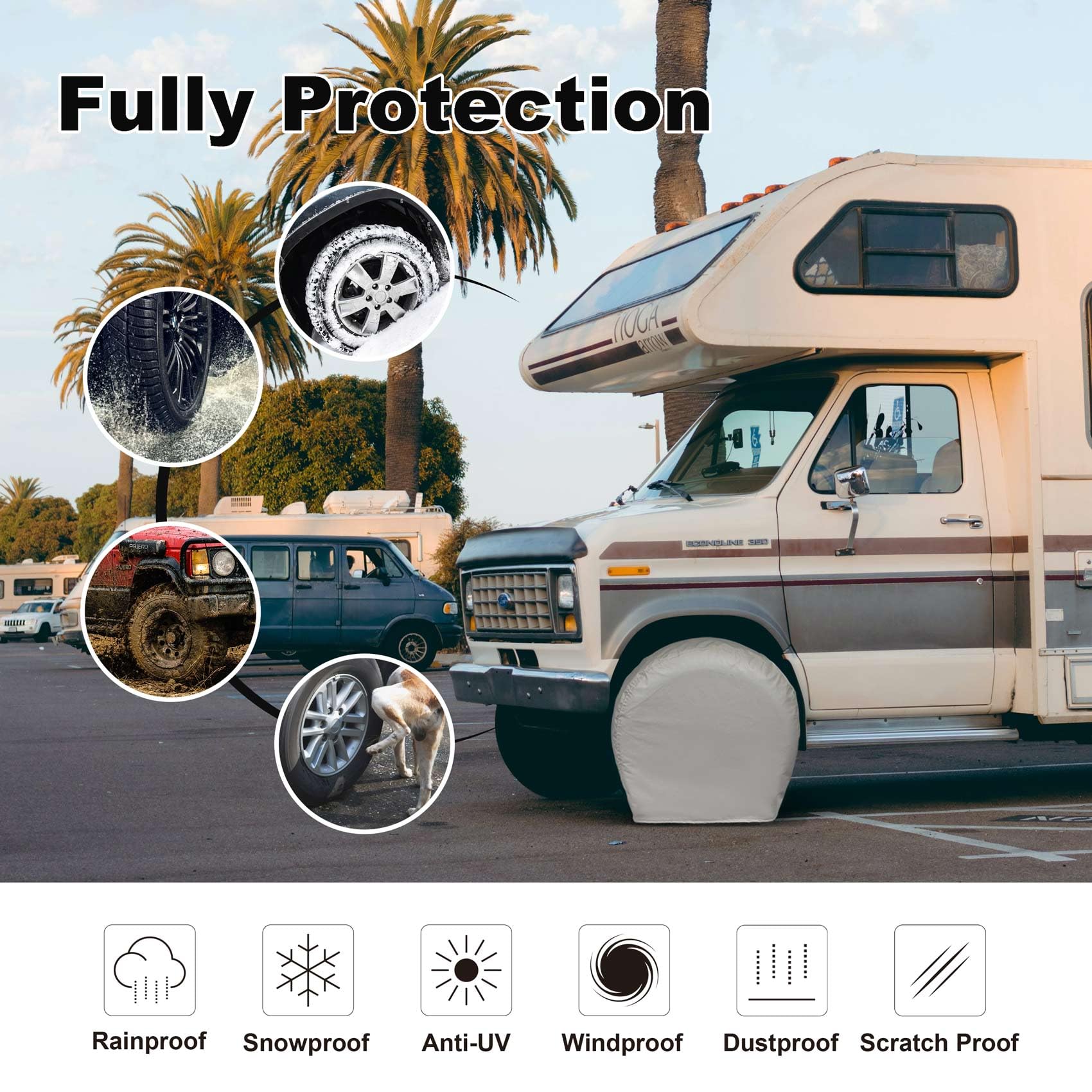 Explore Land Tire Covers 4 Pack - Charcoal Tough Protectors for Truck, SUV, RV - Fits Tire Diameters 35-38.75 inches